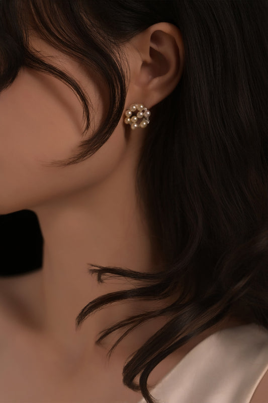 "Feather" Akoya Floral Pearl Stud Earrings