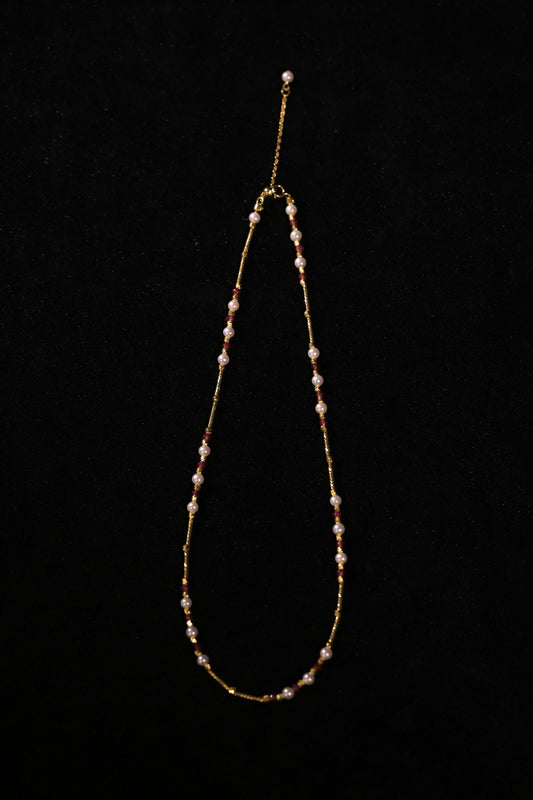 Ruby & Freshwater Pearl Gold Necklace