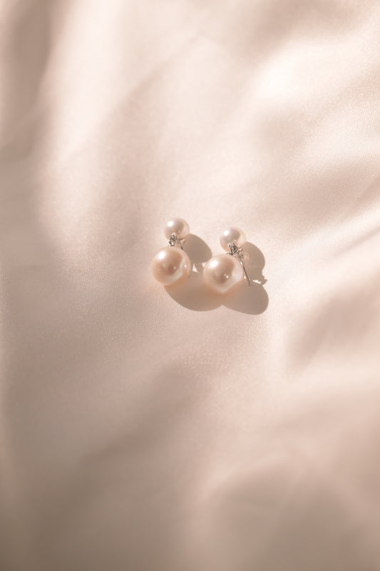 Classic Double Pearl & Diamond Earrings