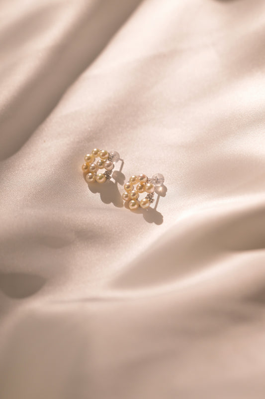"Feather" Akoya Floral Pearl Stud Earrings