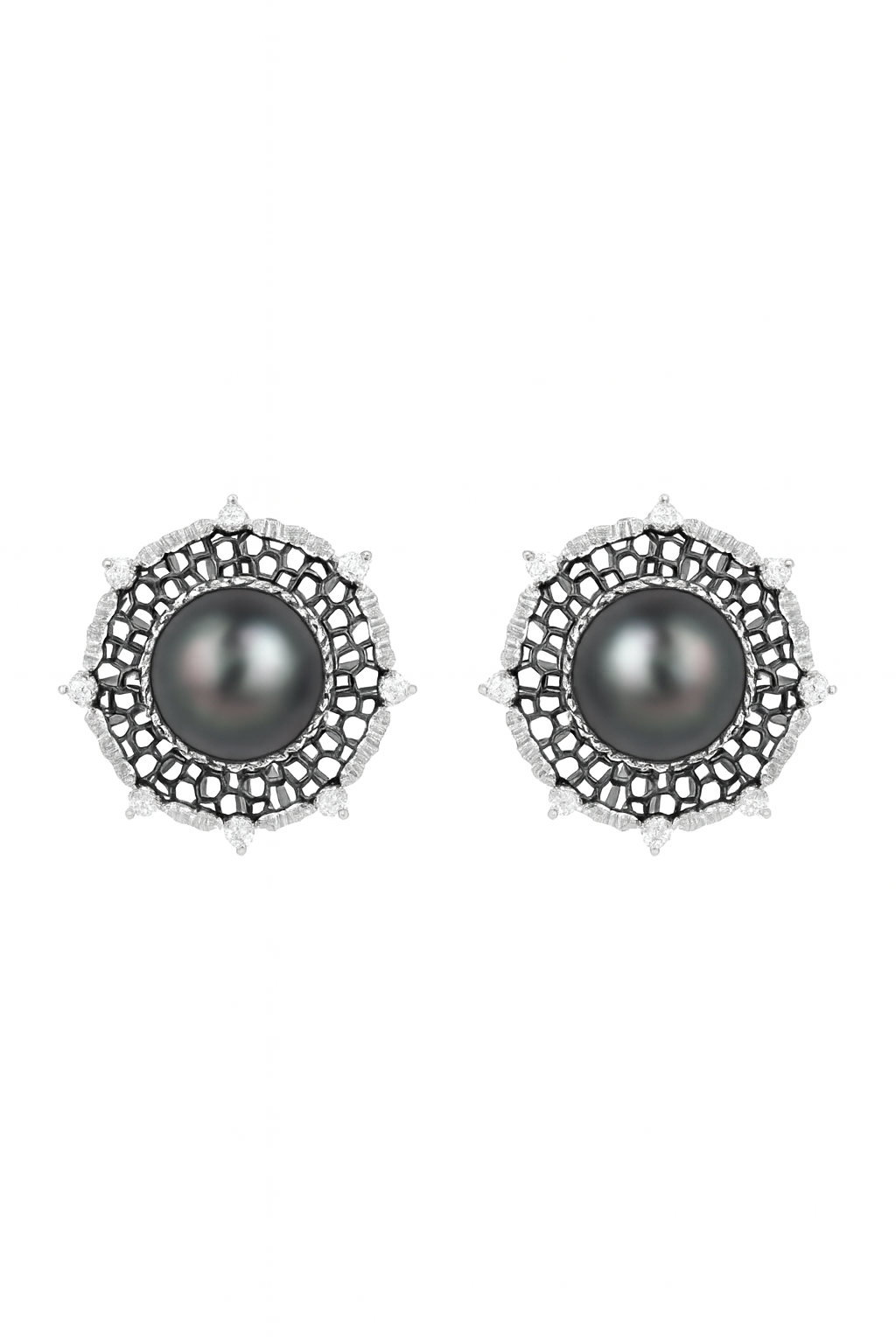 Noir Filigree – Black Tahitian Pearl Lace Studs