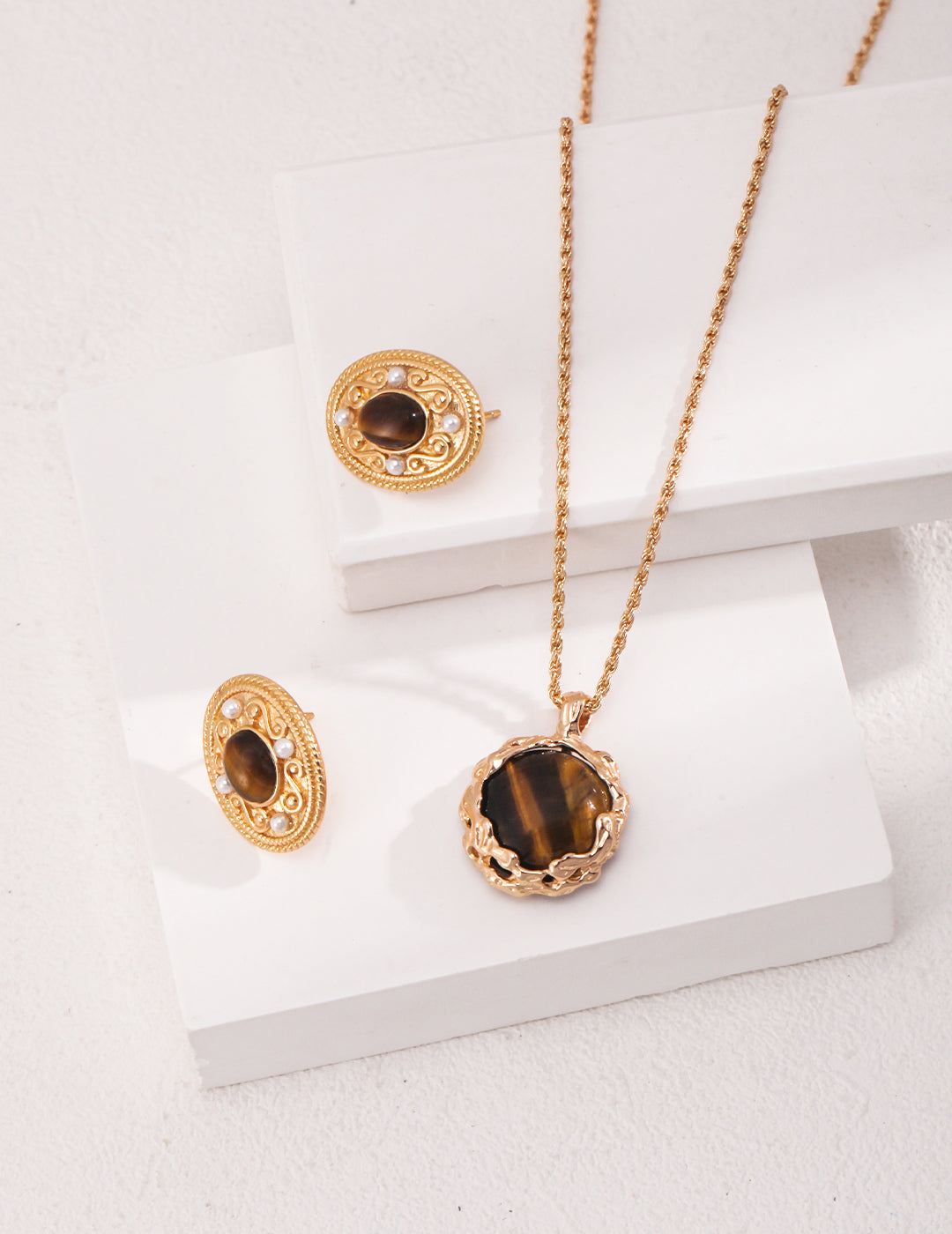 Embossed Tiger's Eye Earrings