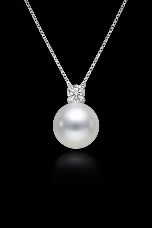 Classic Diamond Pendant with Natural Freshwater Pearl in 925 Sterling Silver