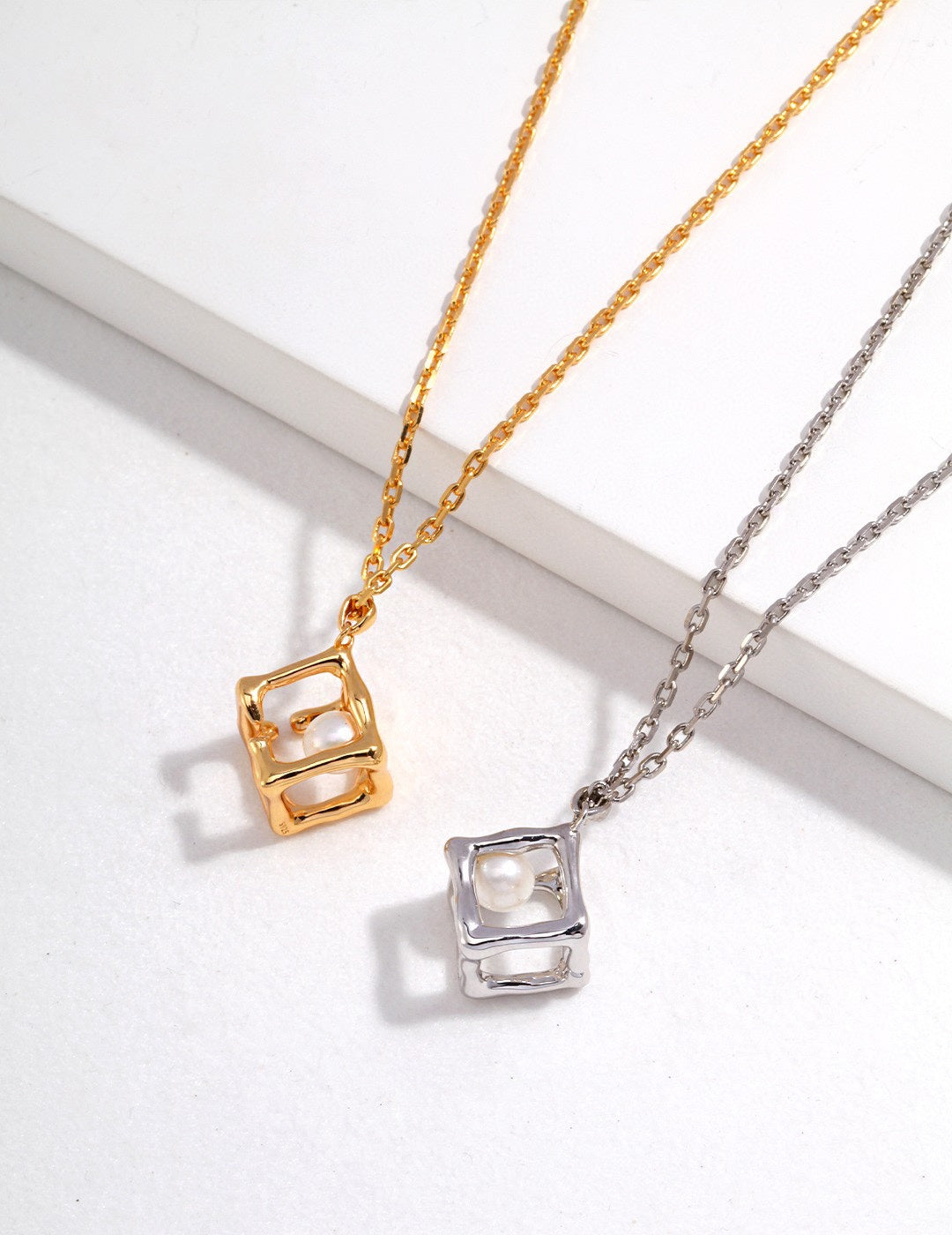 Cube Cage Pearl Necklace