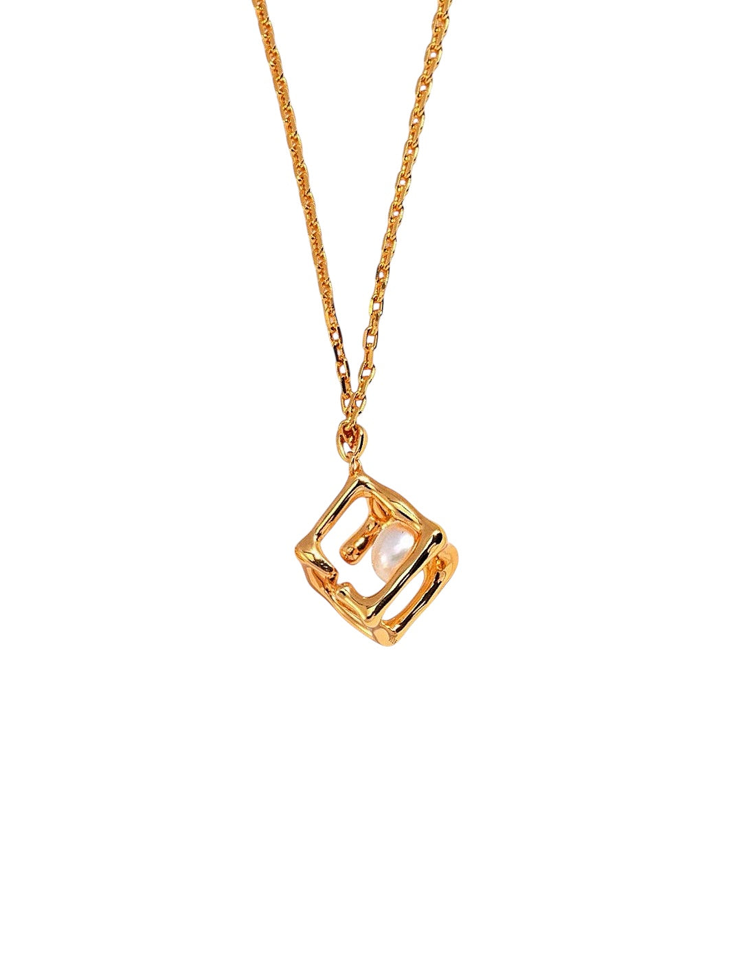Cube Cage Pearl Necklace