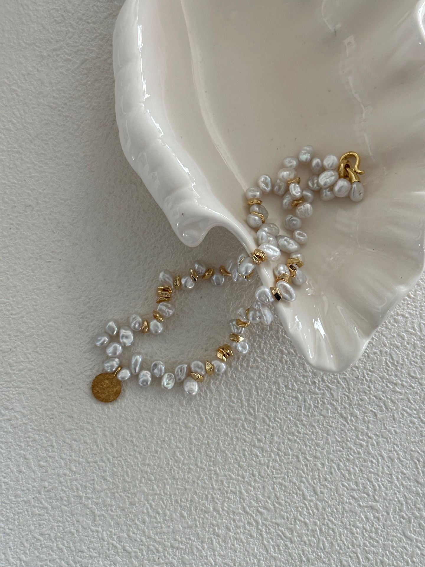 Metal Keshi Pearl Golden Necklace