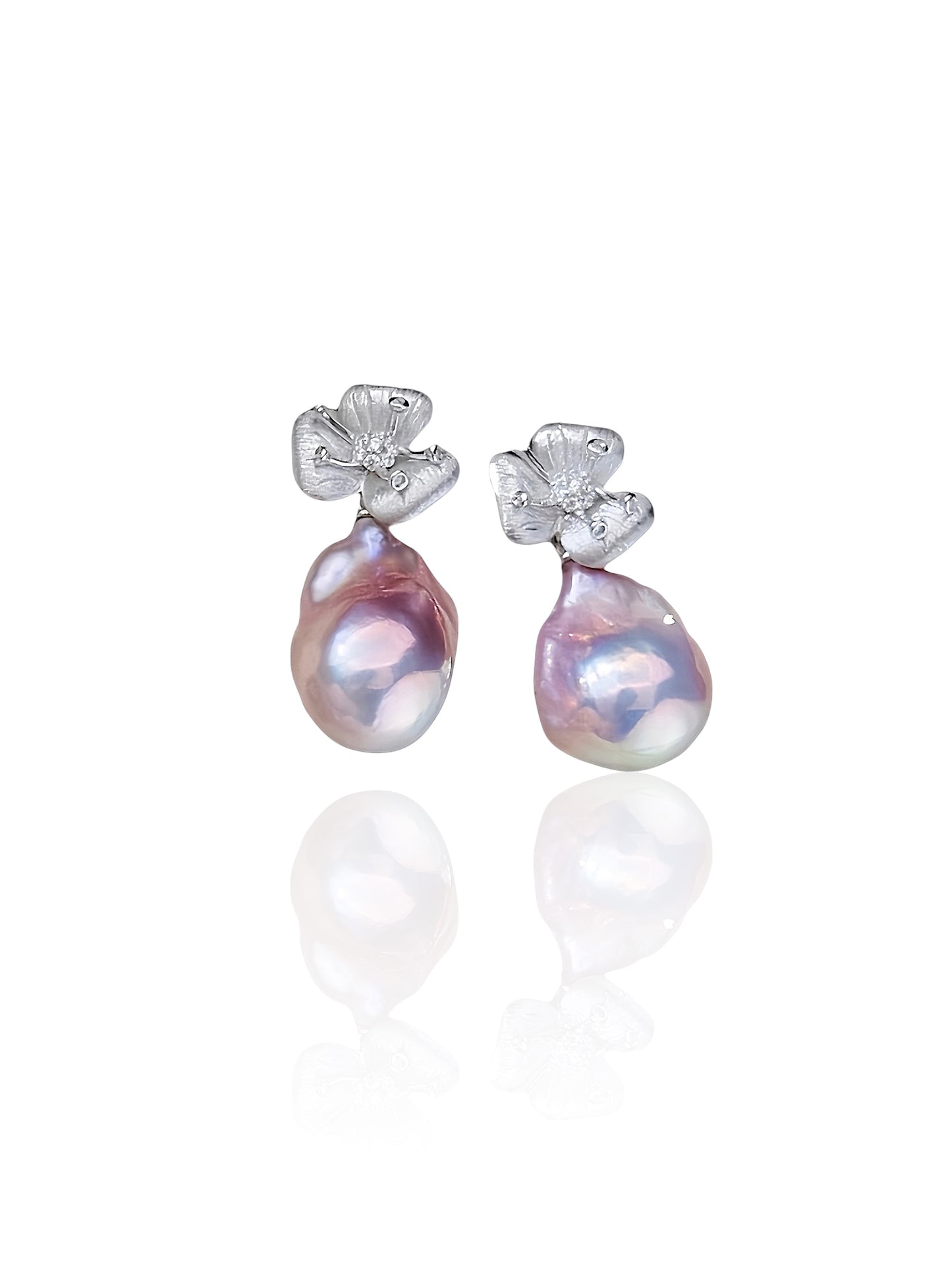 Pink Baroque Silver Flower Earrings