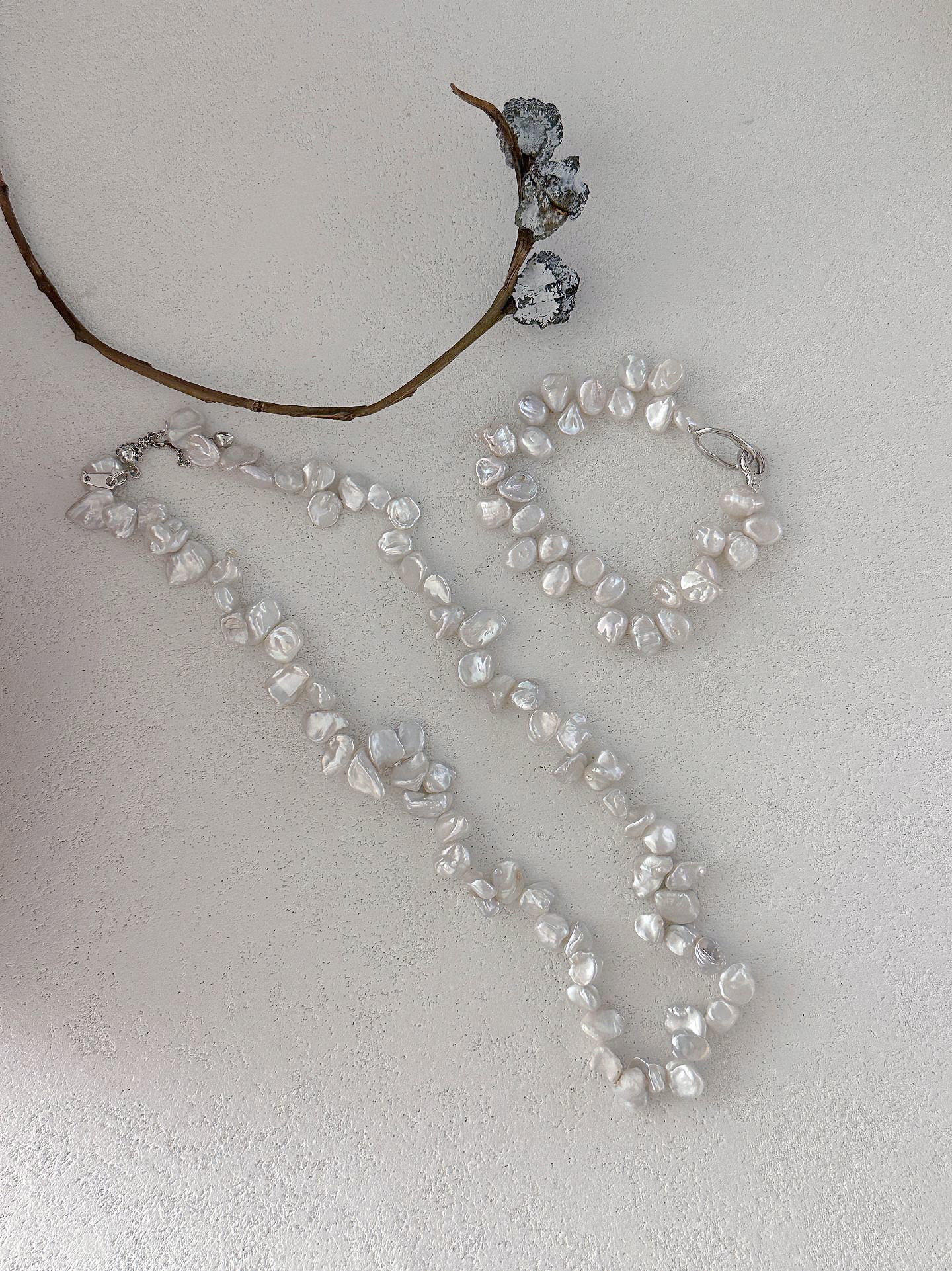 Lunar Debris Ice Flower Keshi Pearl Necklace