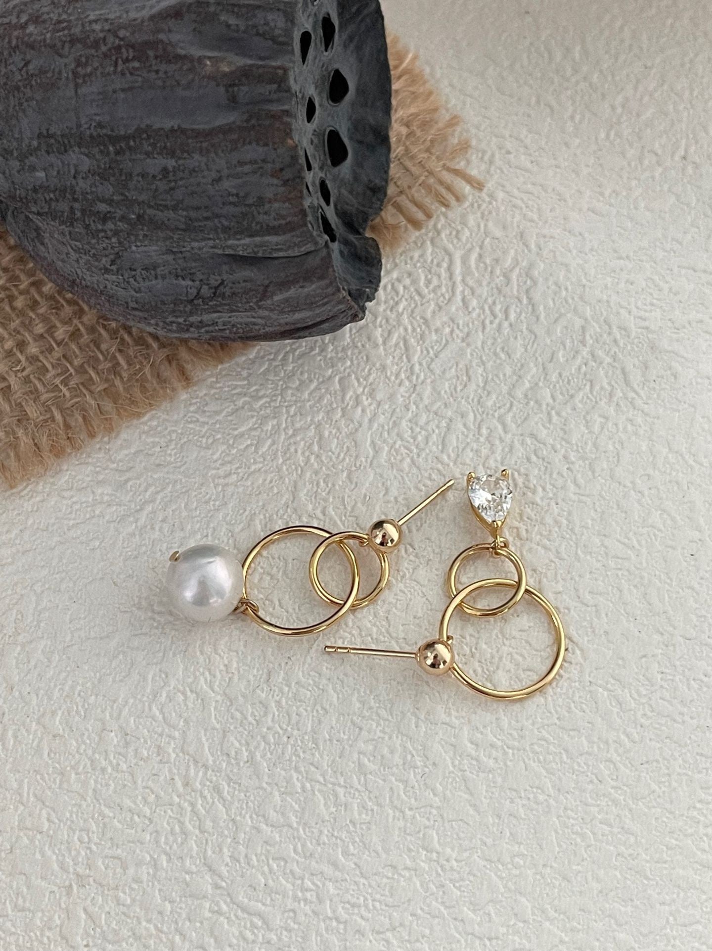 Milky Way Double ring pearl earrings