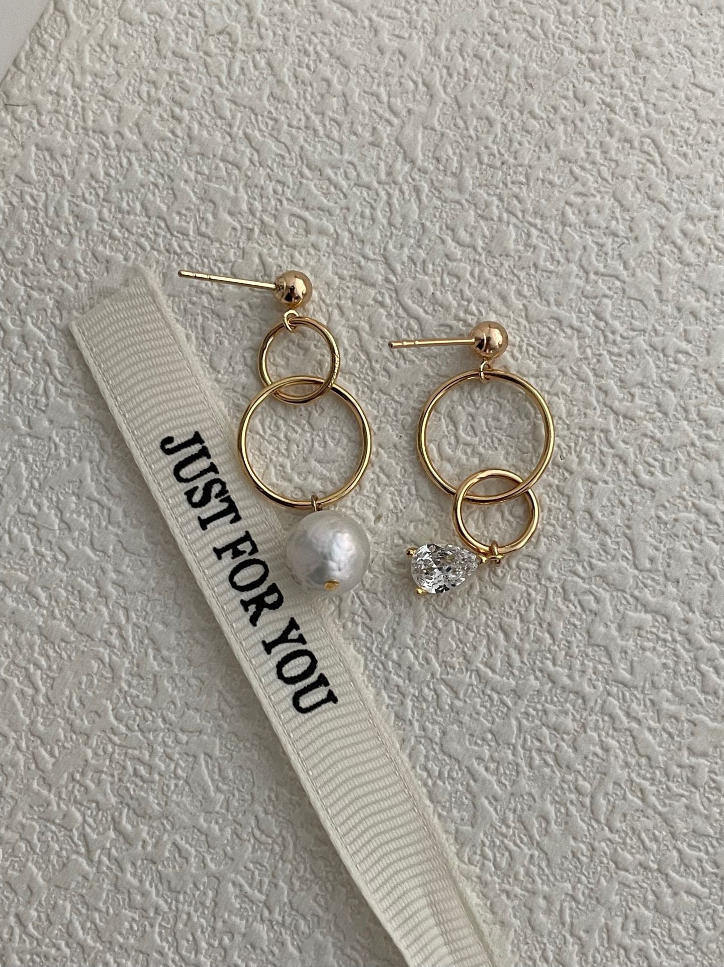 Milky Way Double ring pearl earrings