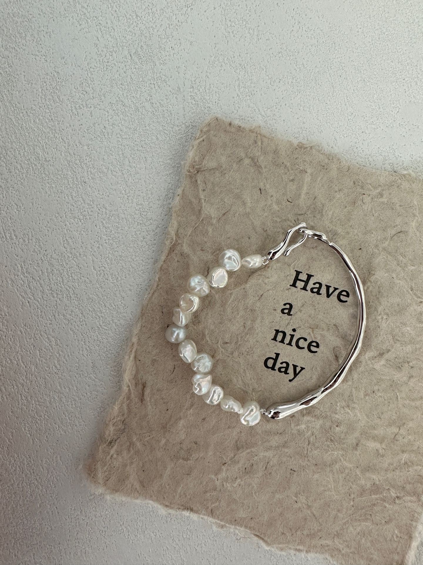 Silver Loop Petal Pearl Bracelet