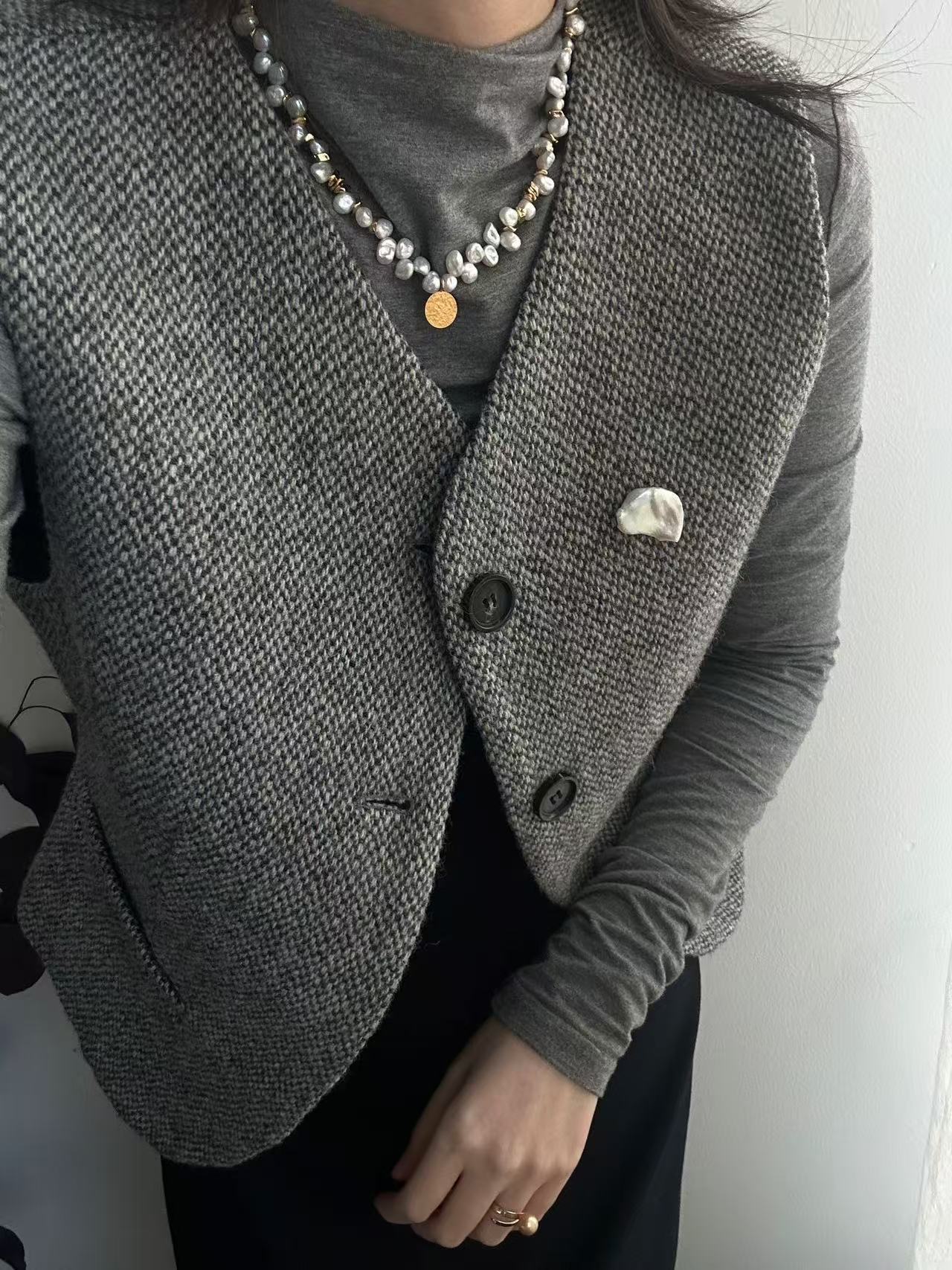 Metal Keshi Pearl Golden Necklace