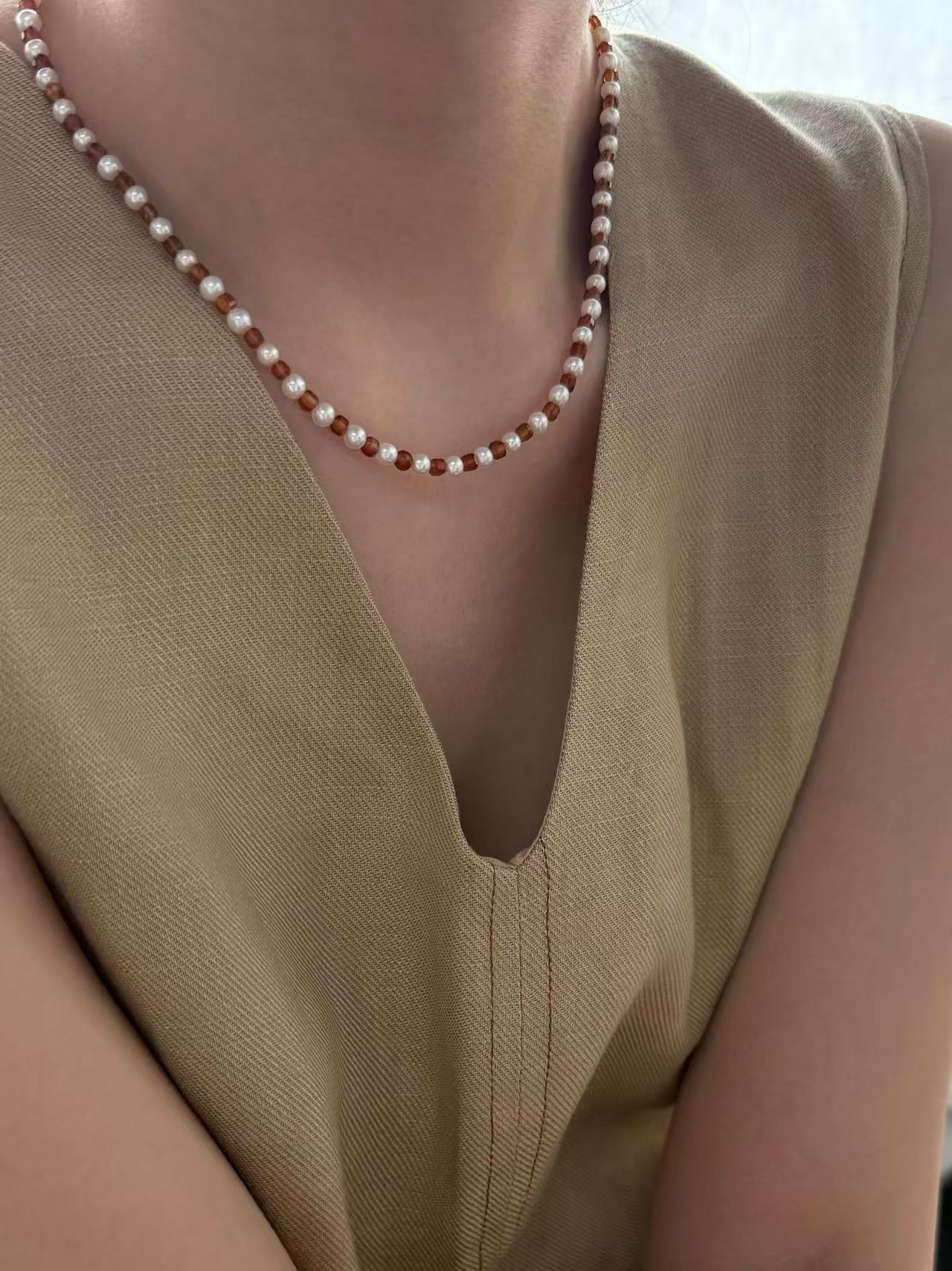 Tiny Pearl & Pomegranate Necklace