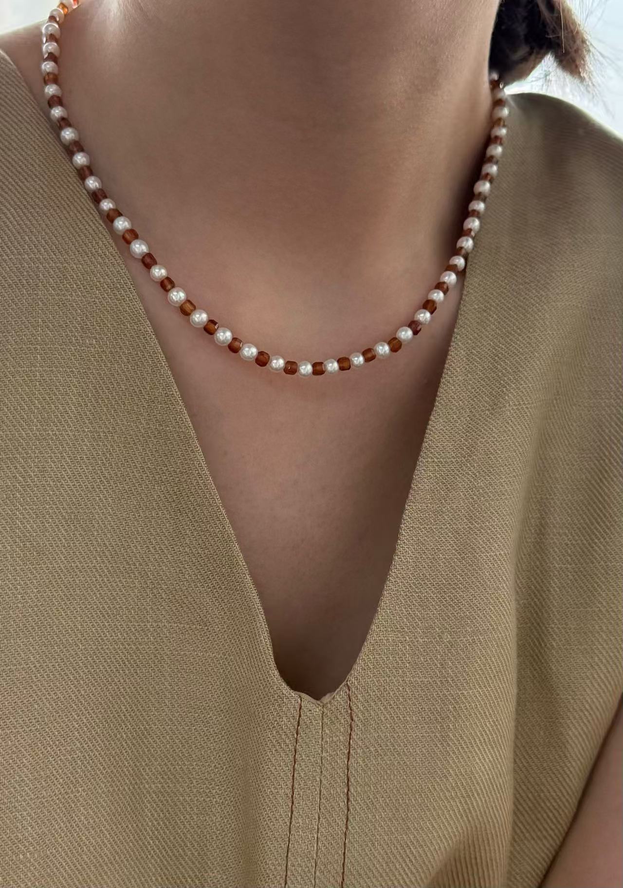 Tiny Pearl & Pomegranate Necklace