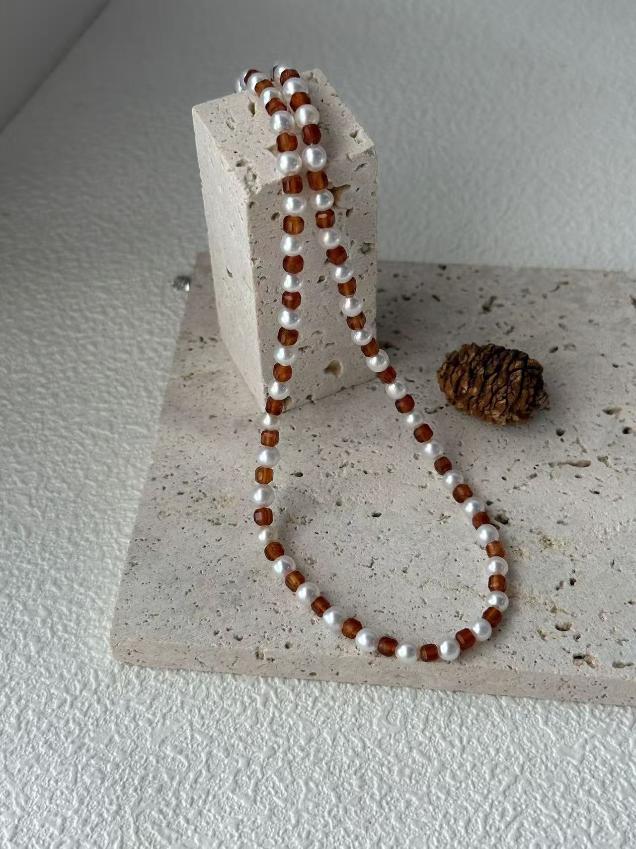Tiny Pearl & Pomegranate Necklace
