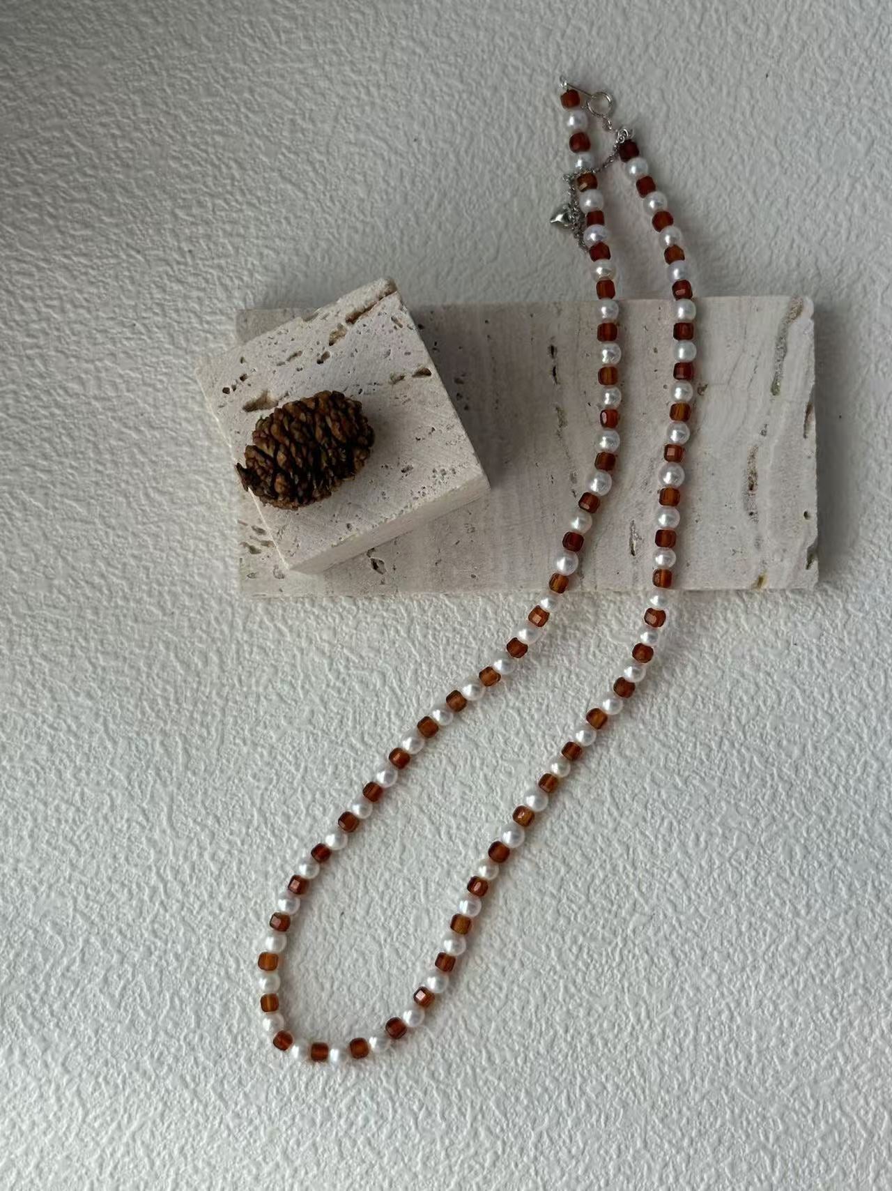 Tiny Pearl & Pomegranate Necklace