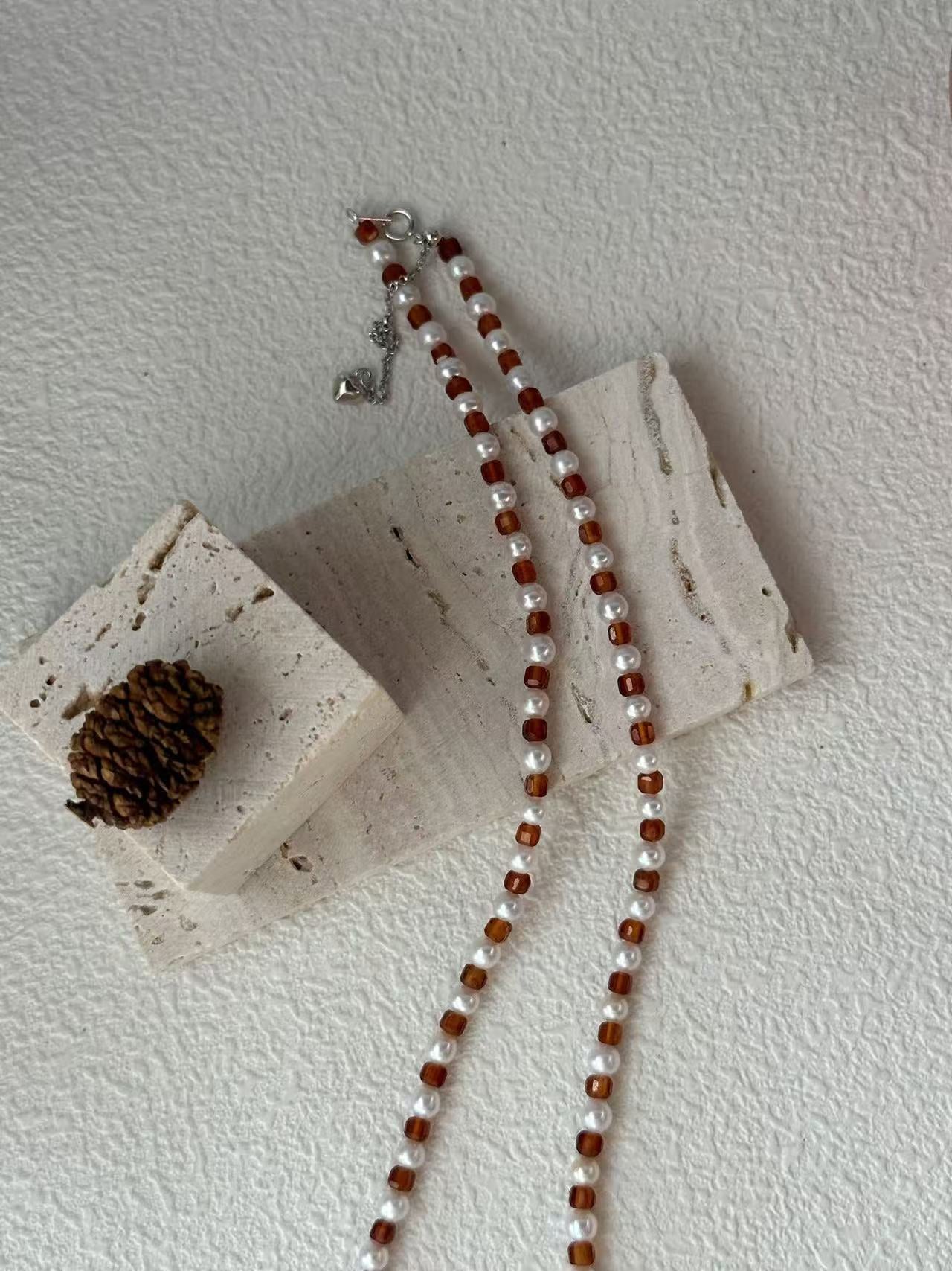 Tiny Pearl & Pomegranate Necklace