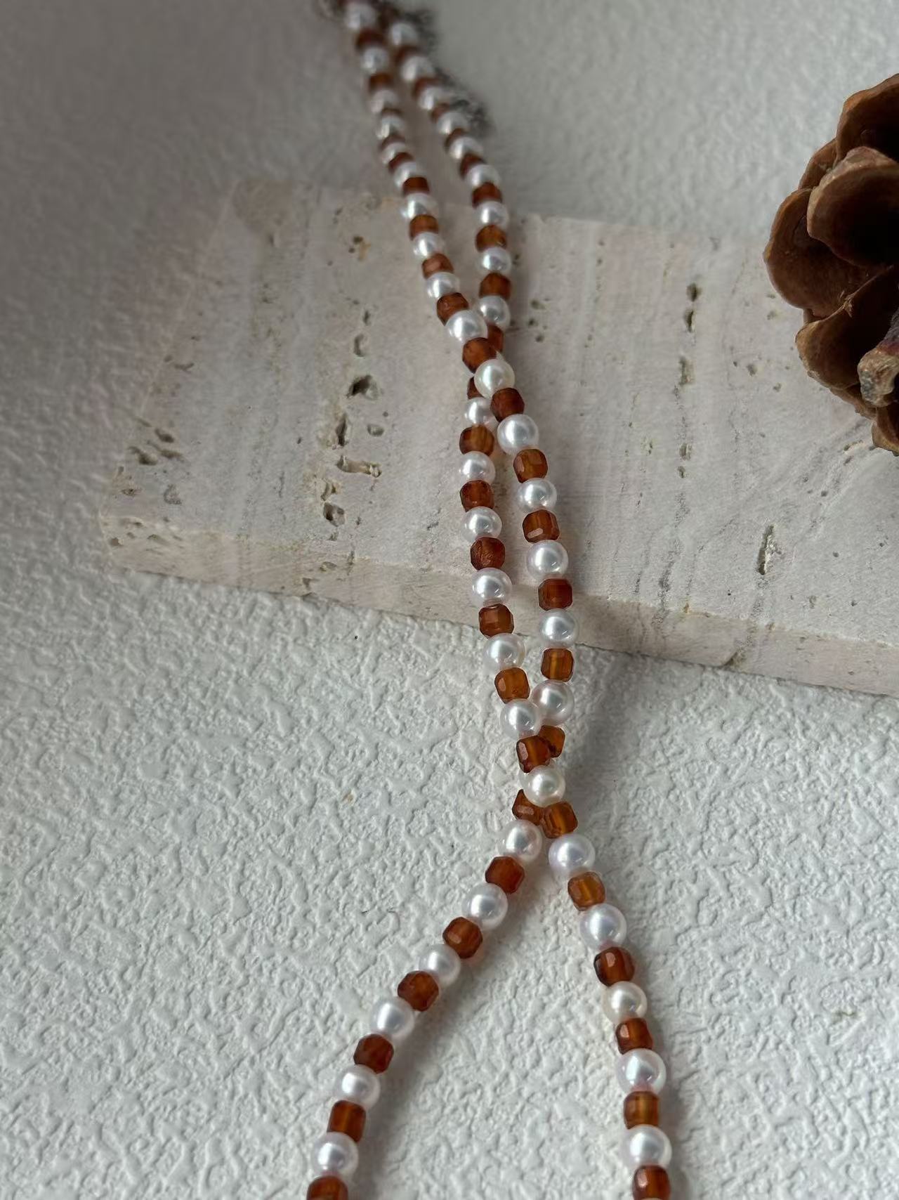 Tiny Pearl & Pomegranate Necklace