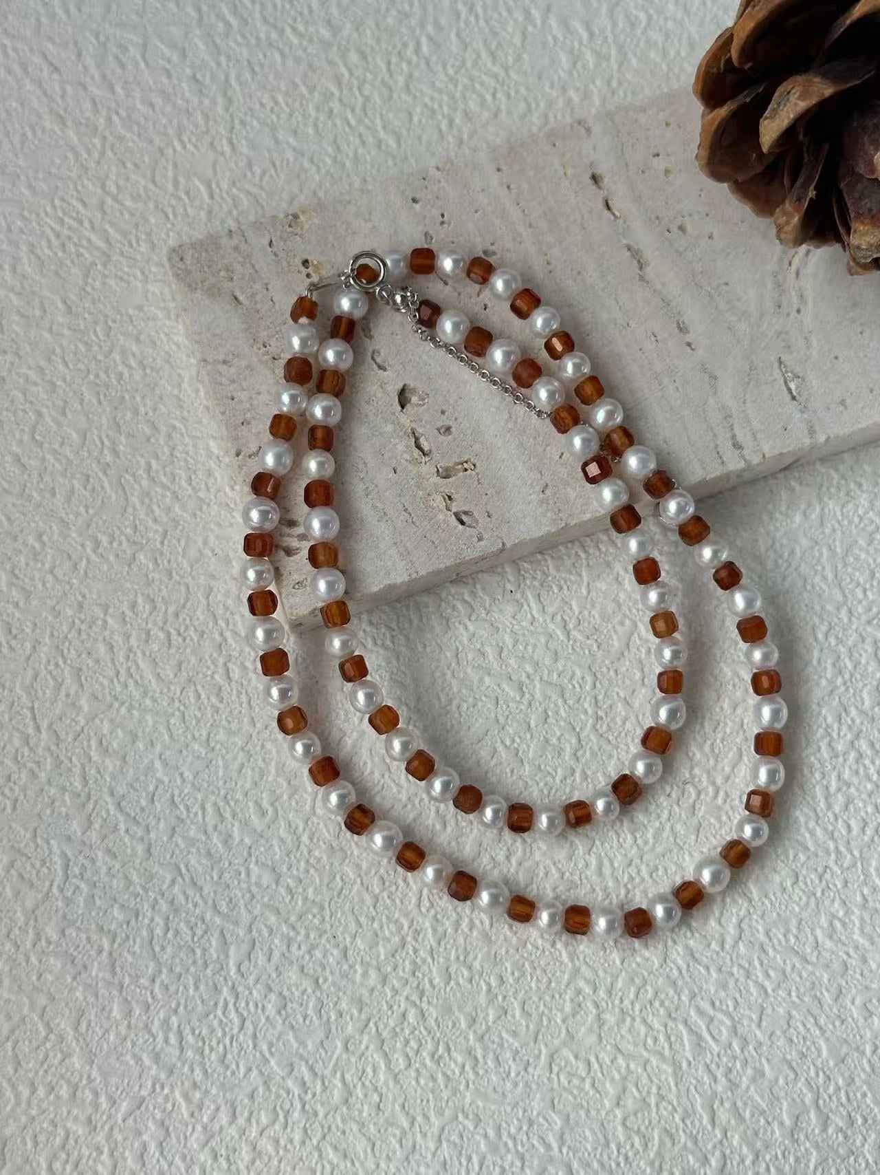 Tiny Pearl & Pomegranate Necklace