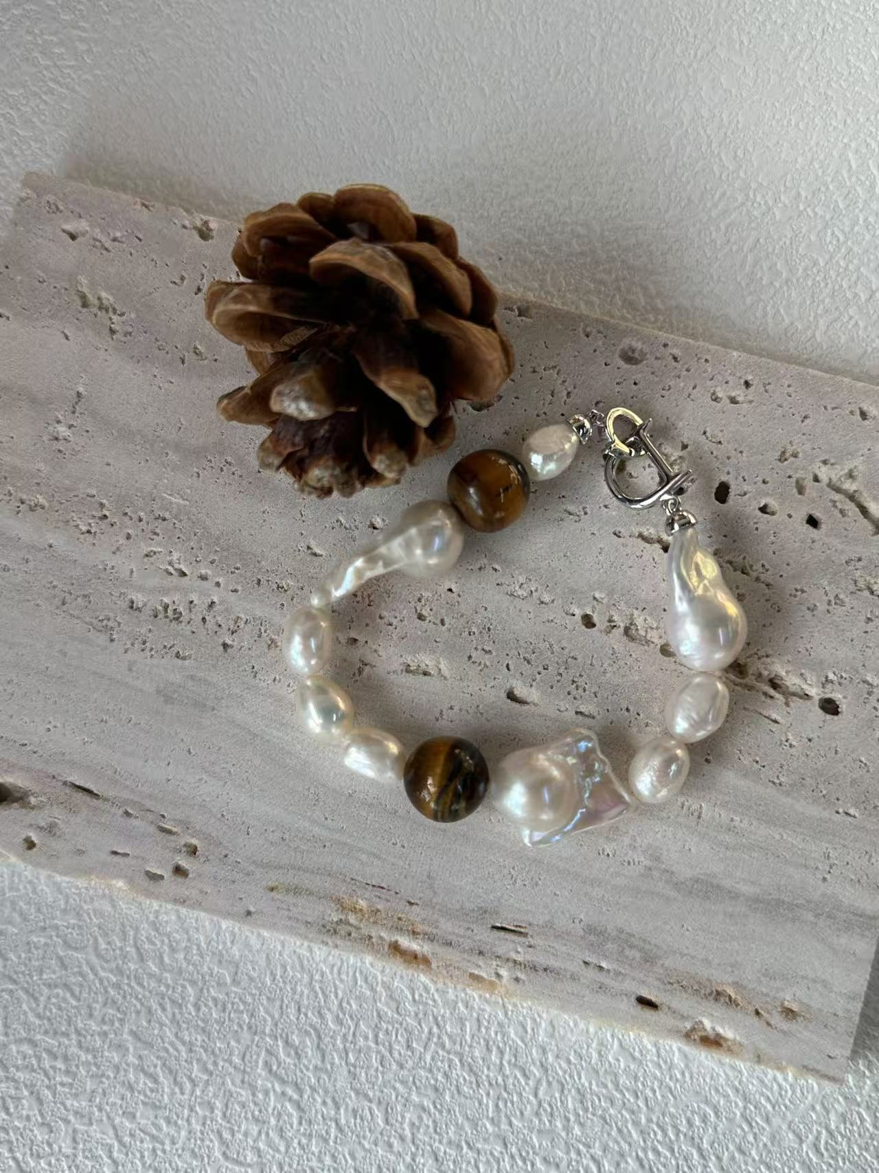 ‘Amber Sunset’ Tiger Stone&Baroque Bracelet & Necklace