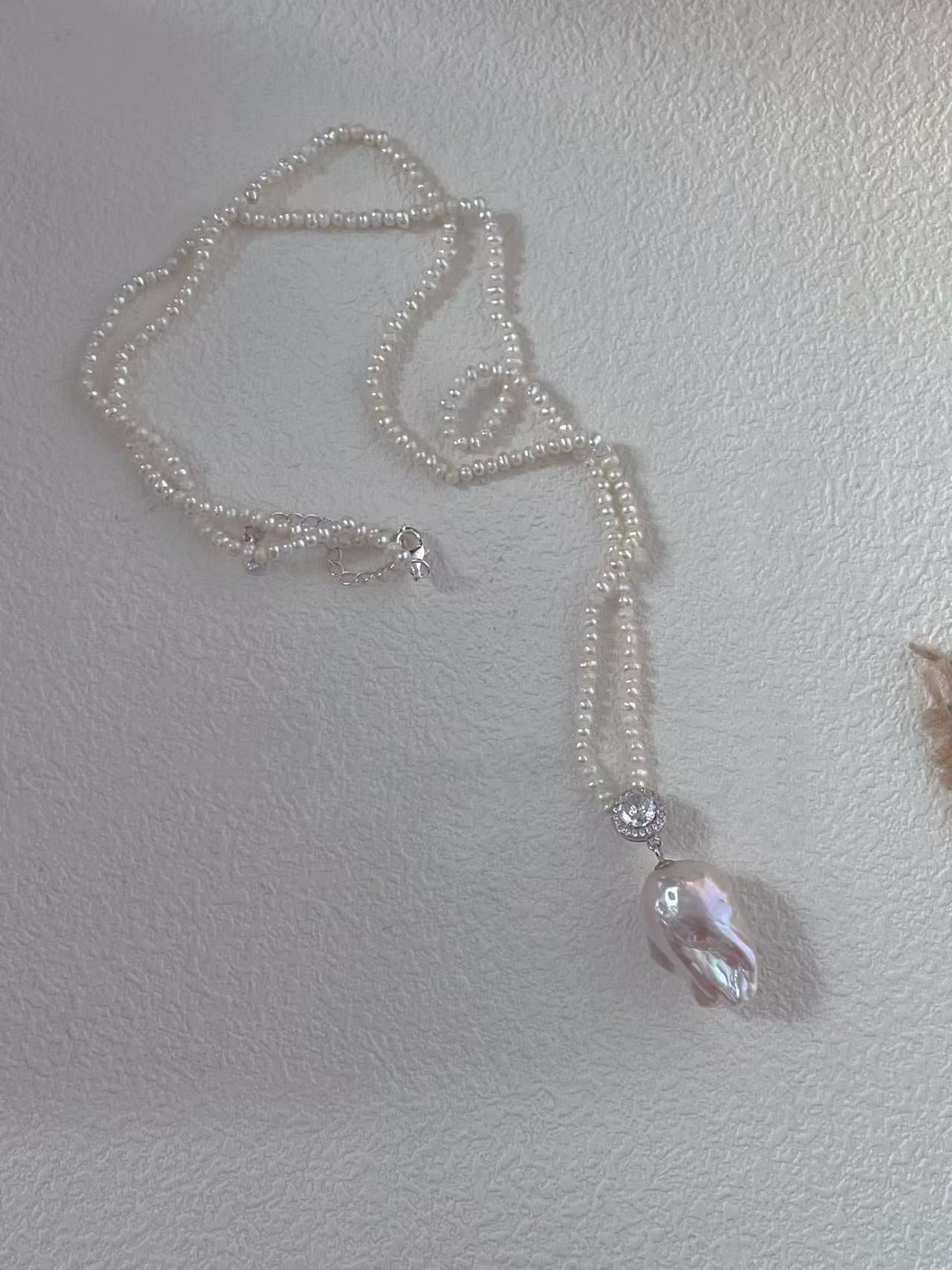 Pink Diamond Peony Bud Baroque Necklace