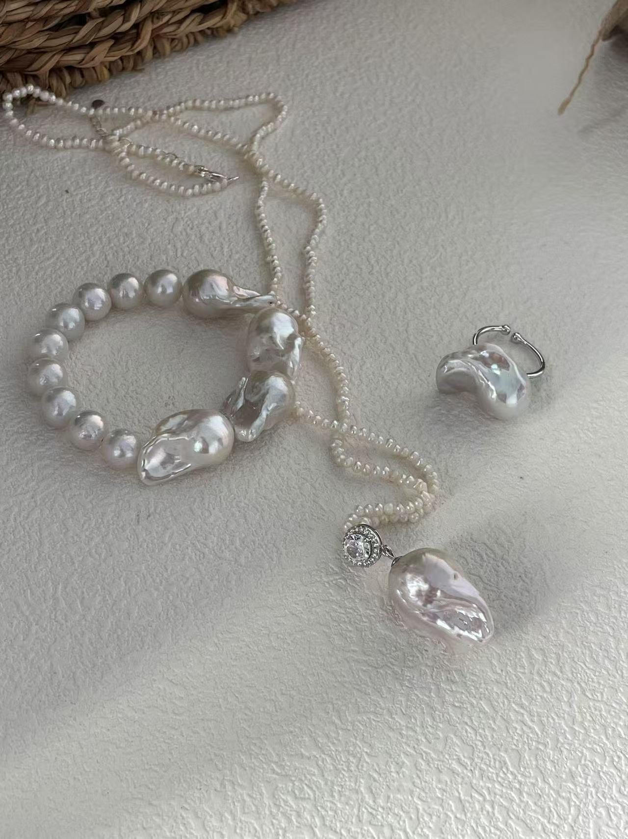 Pink Diamond Peony Bud Baroque Necklace