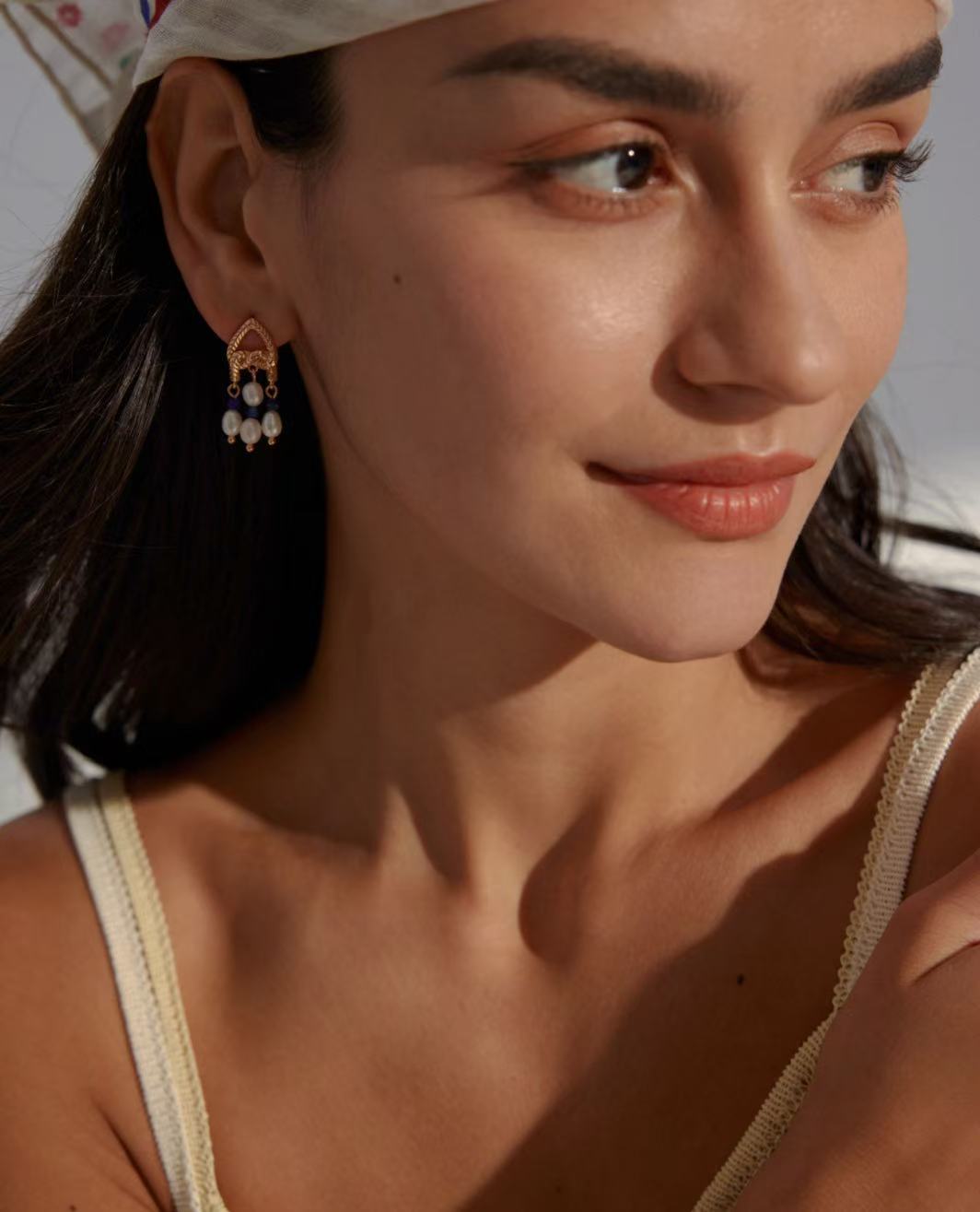 Knotting Pearl & Lapis lazuli Earring
