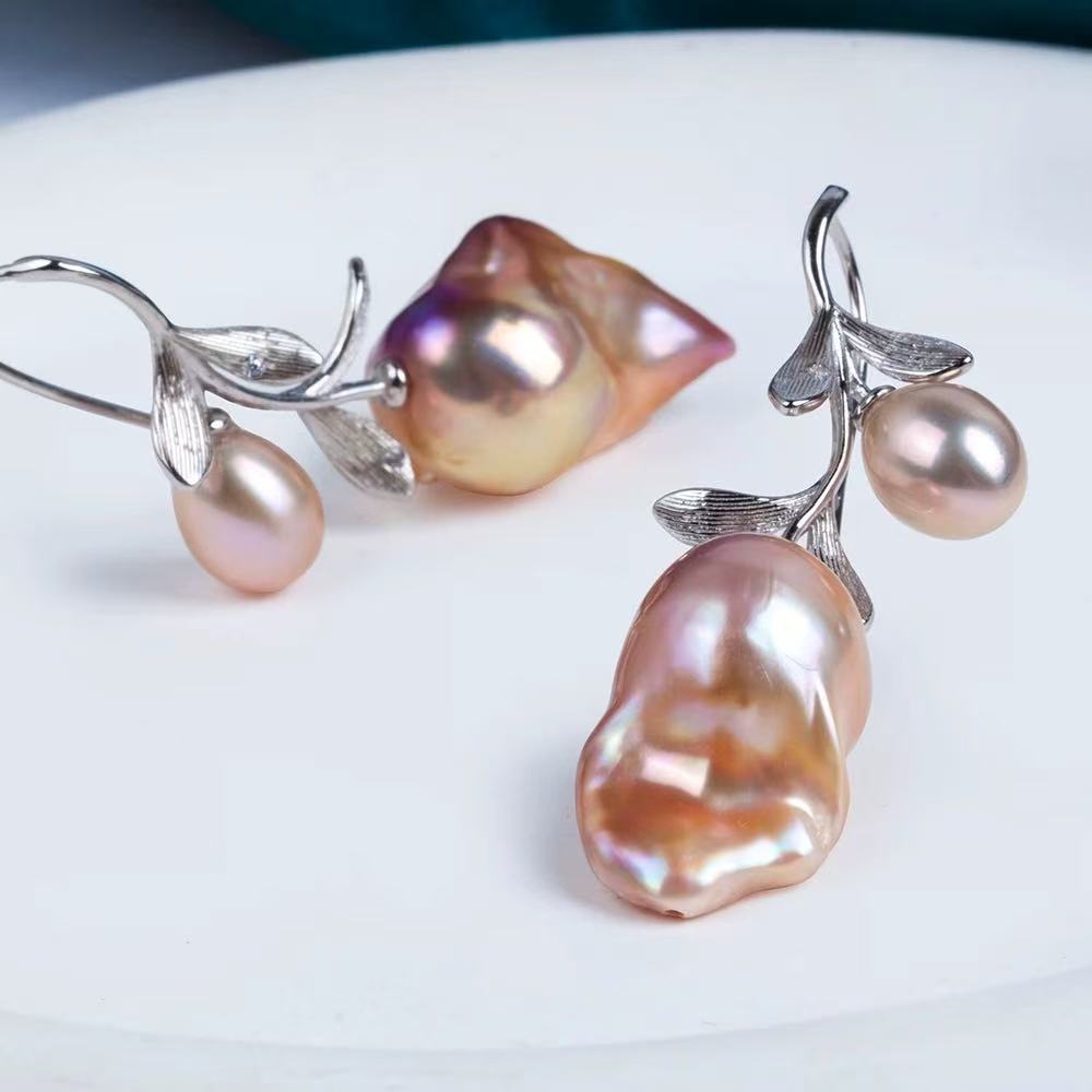 ‘Roses and Sunsets’ Design Large Nucleus Baroque Art Earrings