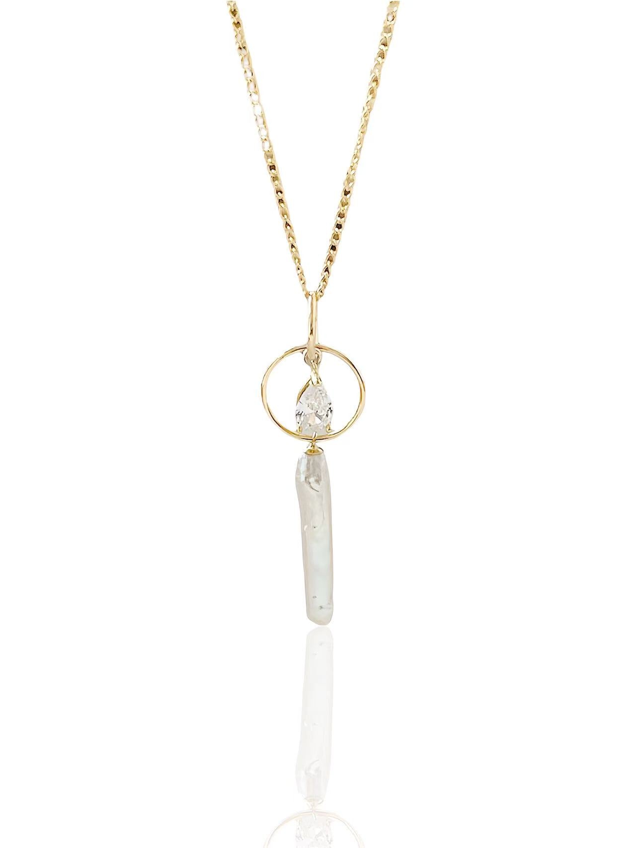 ‘Milky Way and Starlight’ Silver Needle Baroque Pearl & Teardrop Diamond Pendant