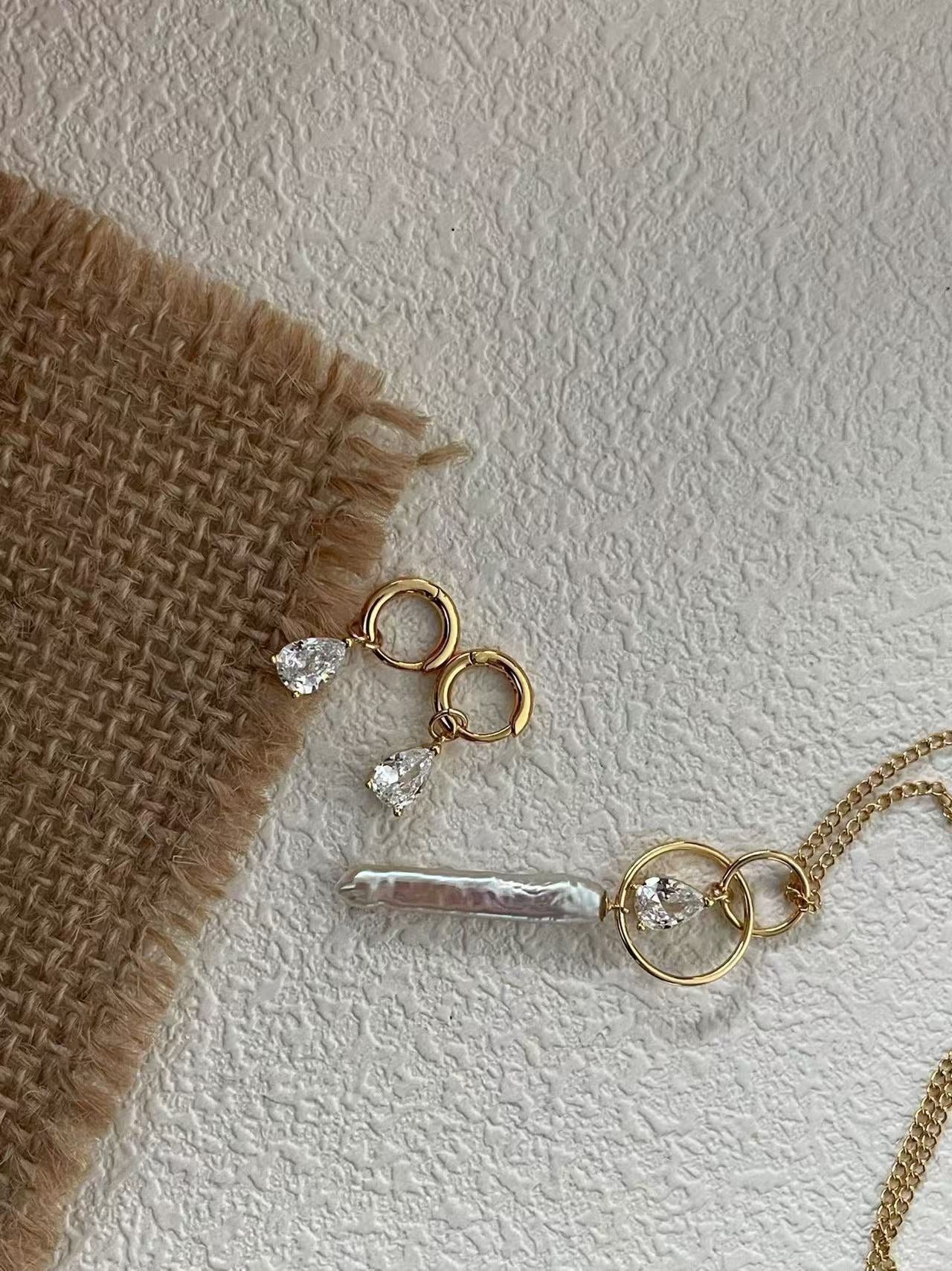 ‘Milky Way and Starlight’ Silver Needle Baroque Pearl & Teardrop Diamond Pendant