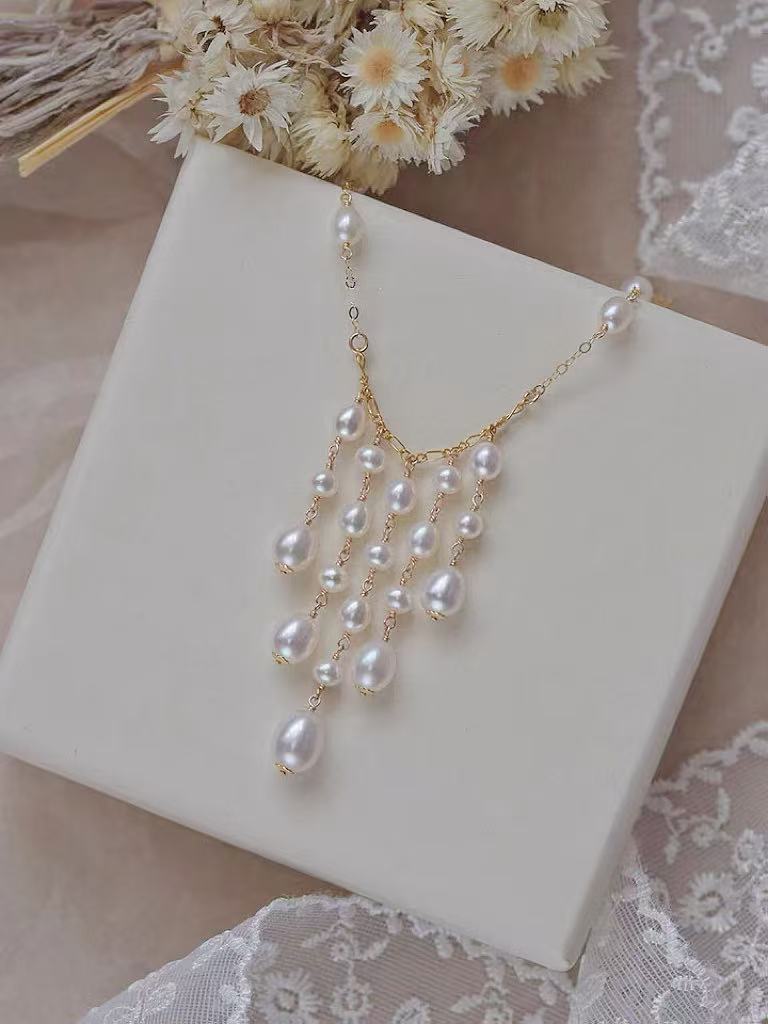 Fairy tassel hand-woven mirror-luster freshwater pearl necklace