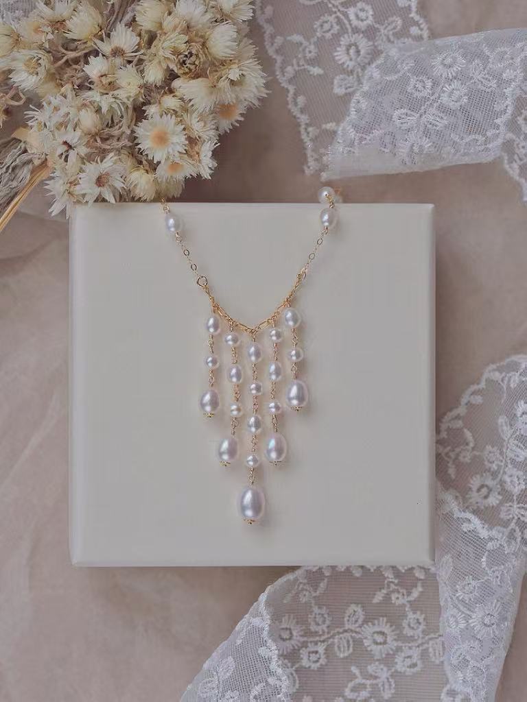 Fairy tassel hand-woven mirror-luster freshwater pearl necklace
