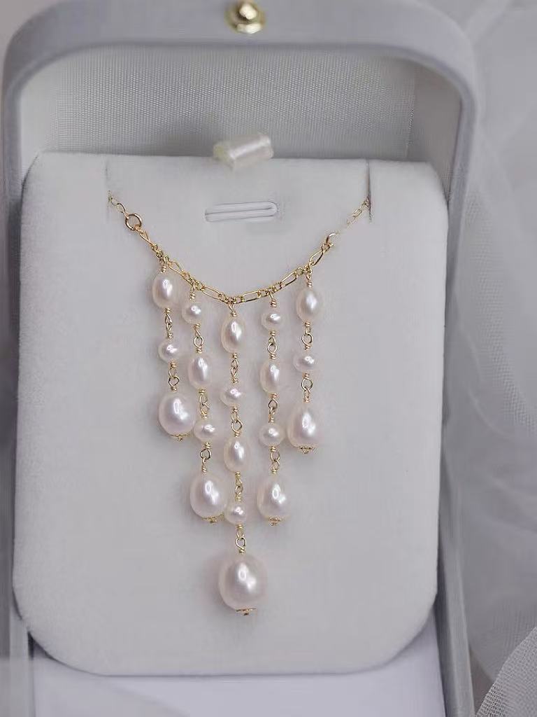 Fairy tassel hand-woven mirror-luster freshwater pearl necklace