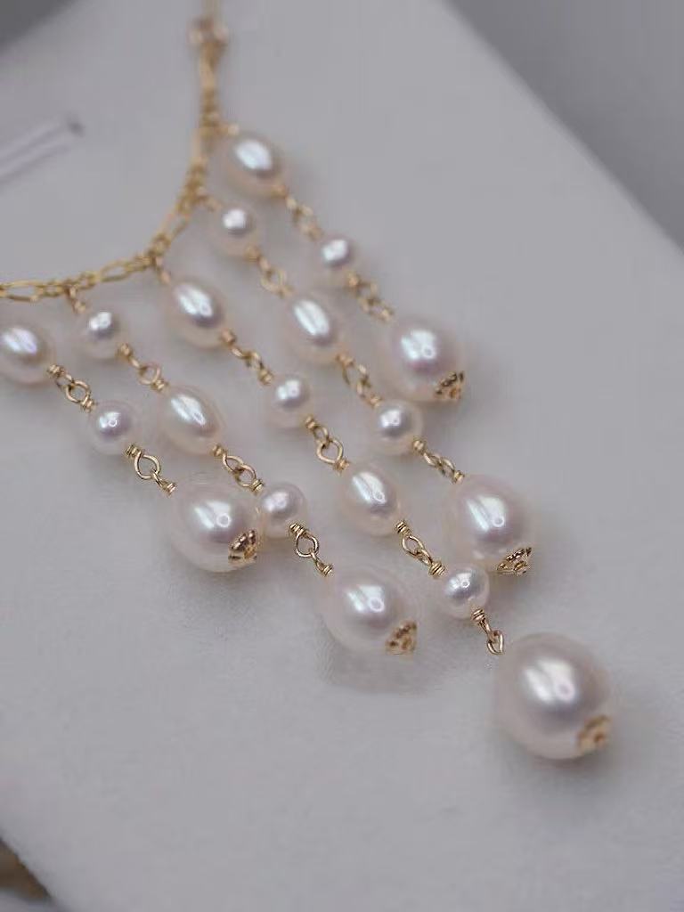 Fairy tassel hand-woven mirror-luster freshwater pearl necklace