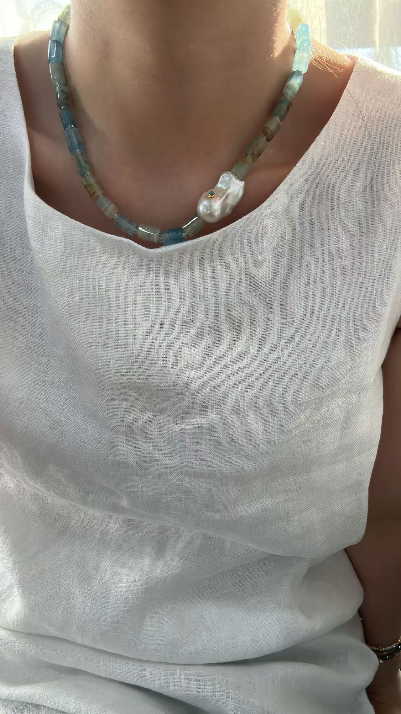 Blue Eye Turquoise Crystal Baroque Necklace