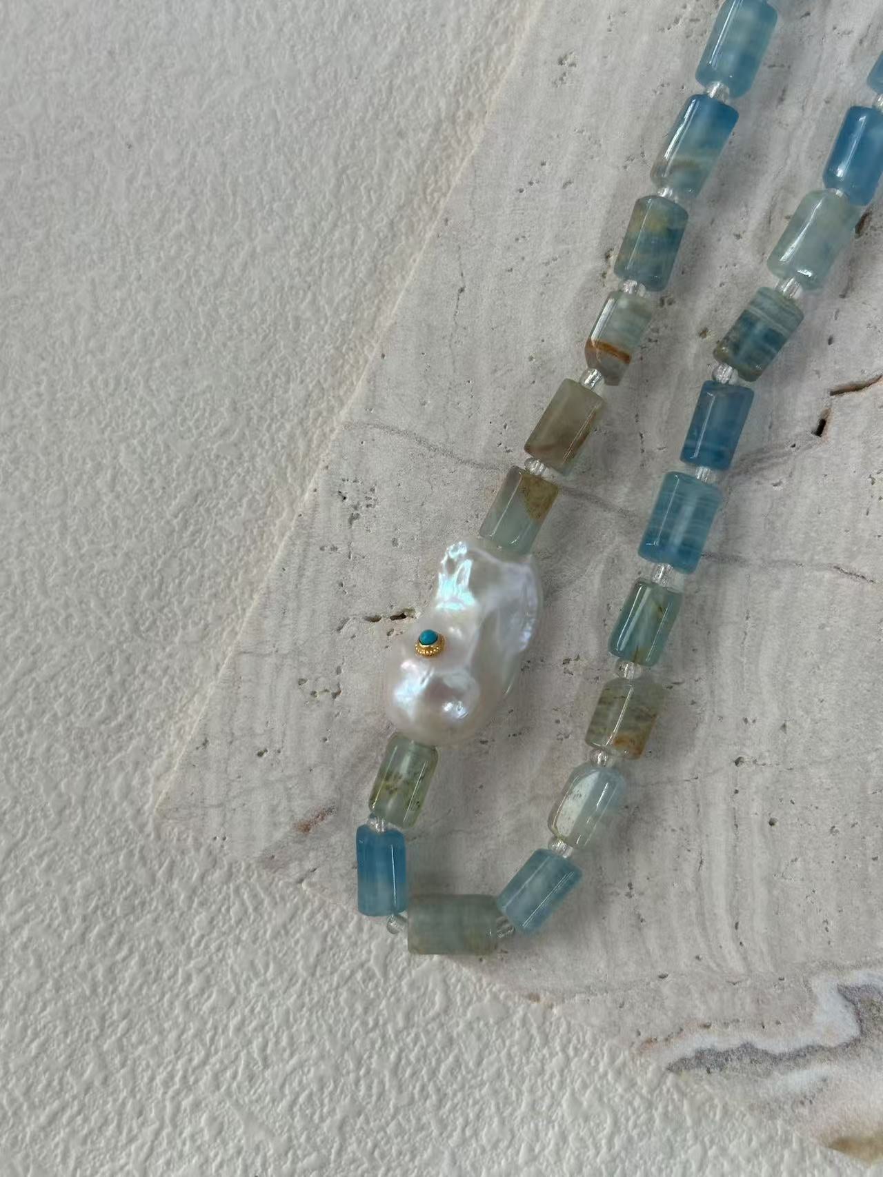 Blue Eye Turquoise Crystal Baroque Necklace