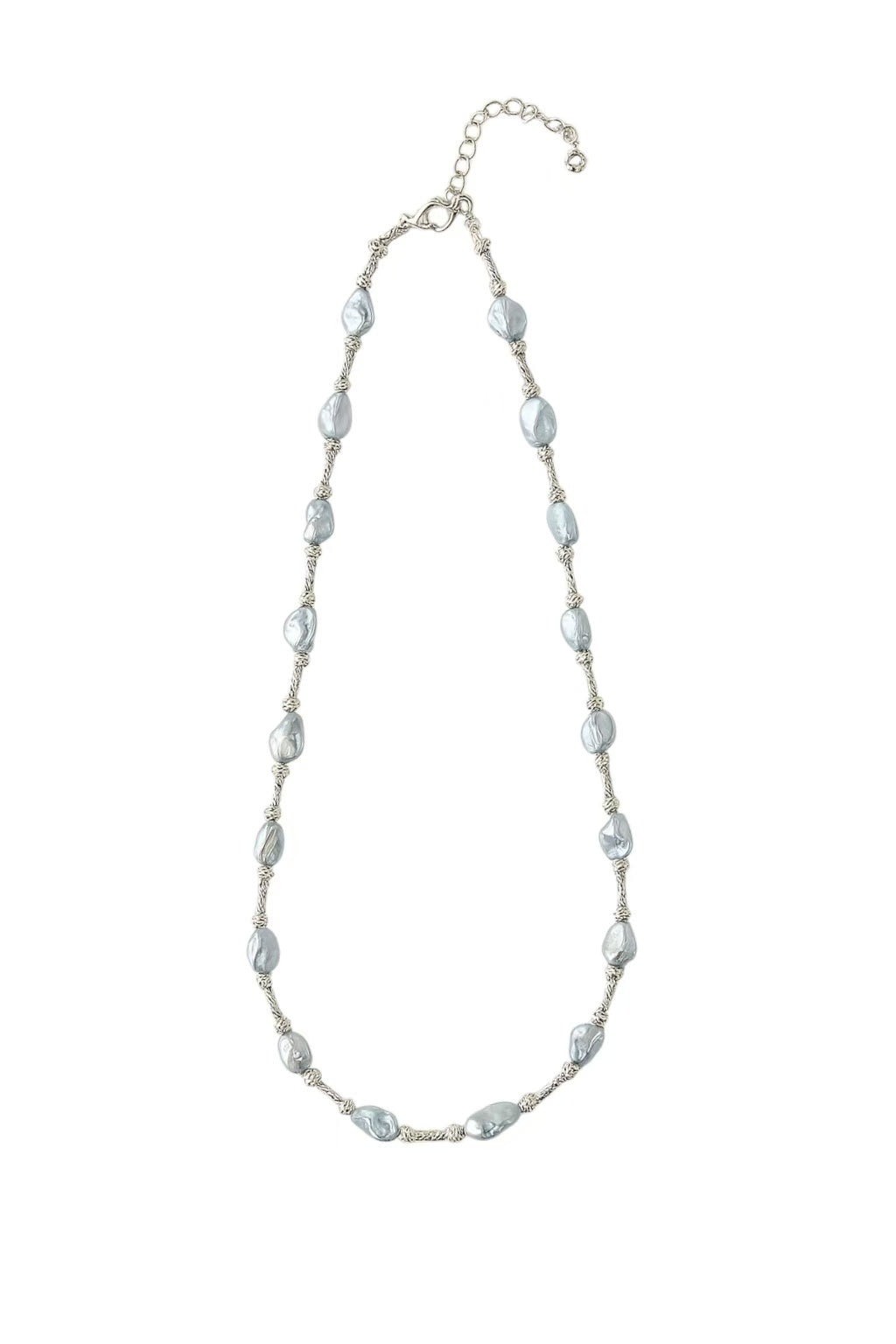Silver and Blue Flow・Natural Keshi Pearl Silver Knot Necklace