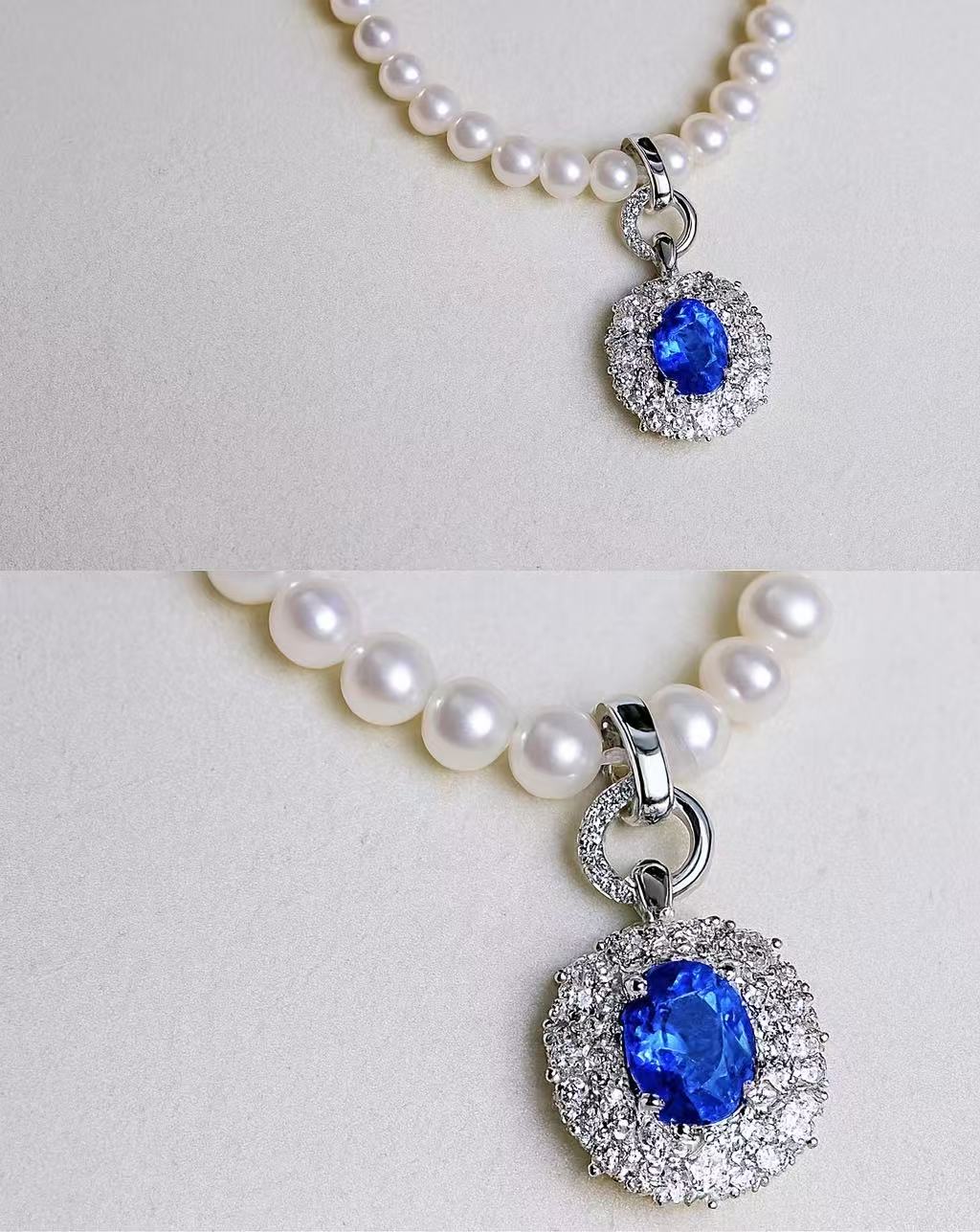 Cultivated Sapphire & Freshwater Pearl Cornflower Necklace