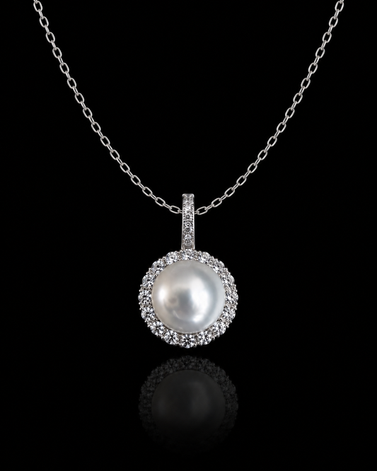 Perfectly round Australian-white seawater pearl sunflower pendant.