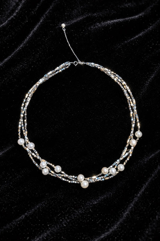 'Starlight’ Sterling Silver & Freshwater Pearl Tri-Layer Necklace
