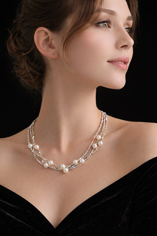 'Starlight’ Sterling Silver & Freshwater Pearl Tri-Layer Necklace