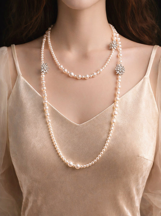 'Silver Daisy' Freshwater Pearl Sweater Chain