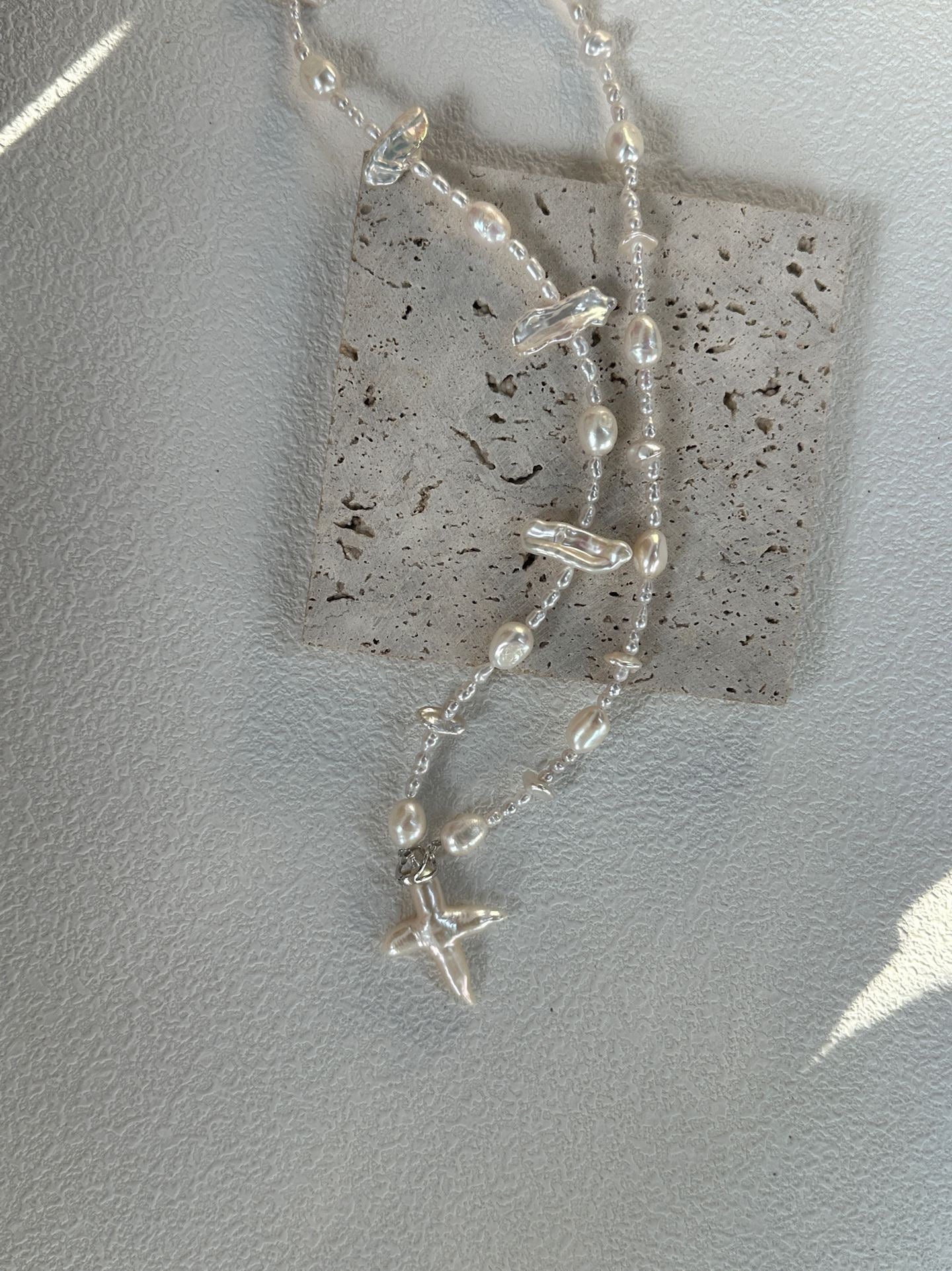 Fishbone Baroque Cross Necklace