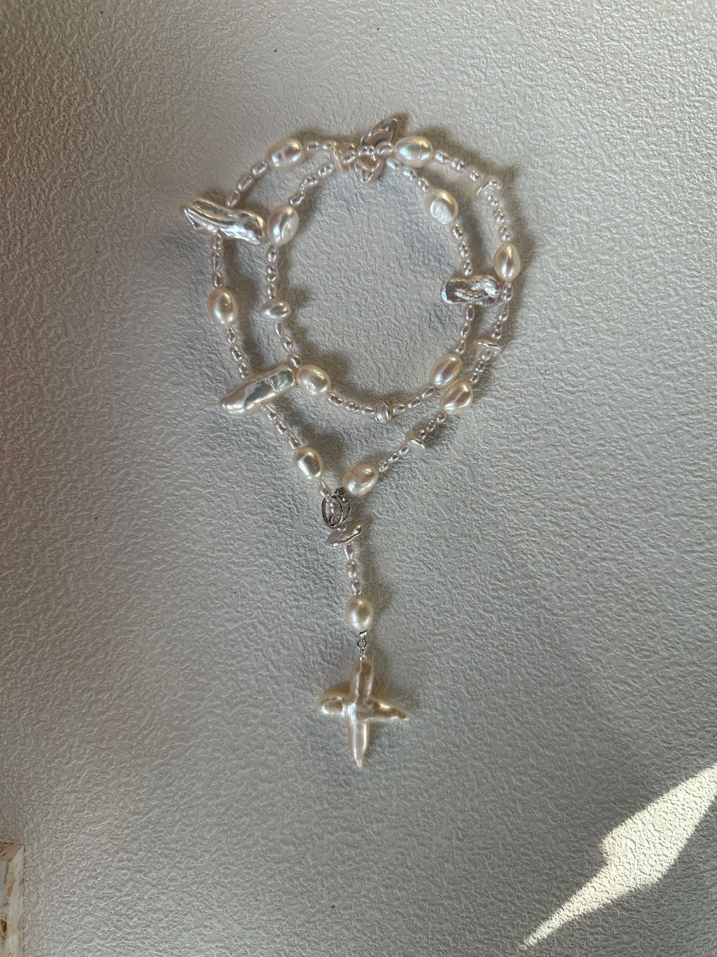 Fishbone Baroque Cross Necklace