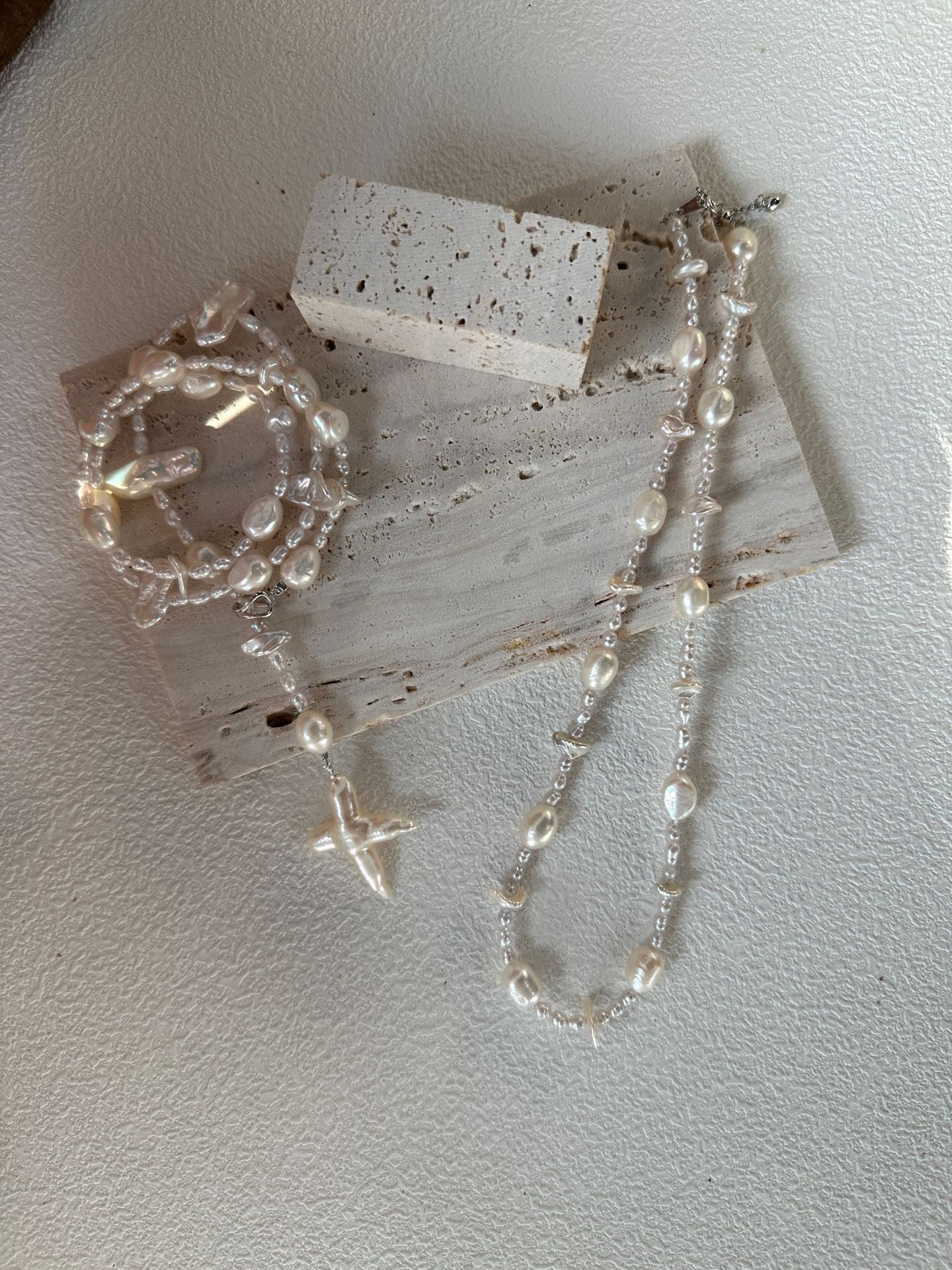 Fishbone Baroque Cross Necklace