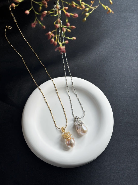 "Rose Estate" Champagne Baroque Pearl Pendant
