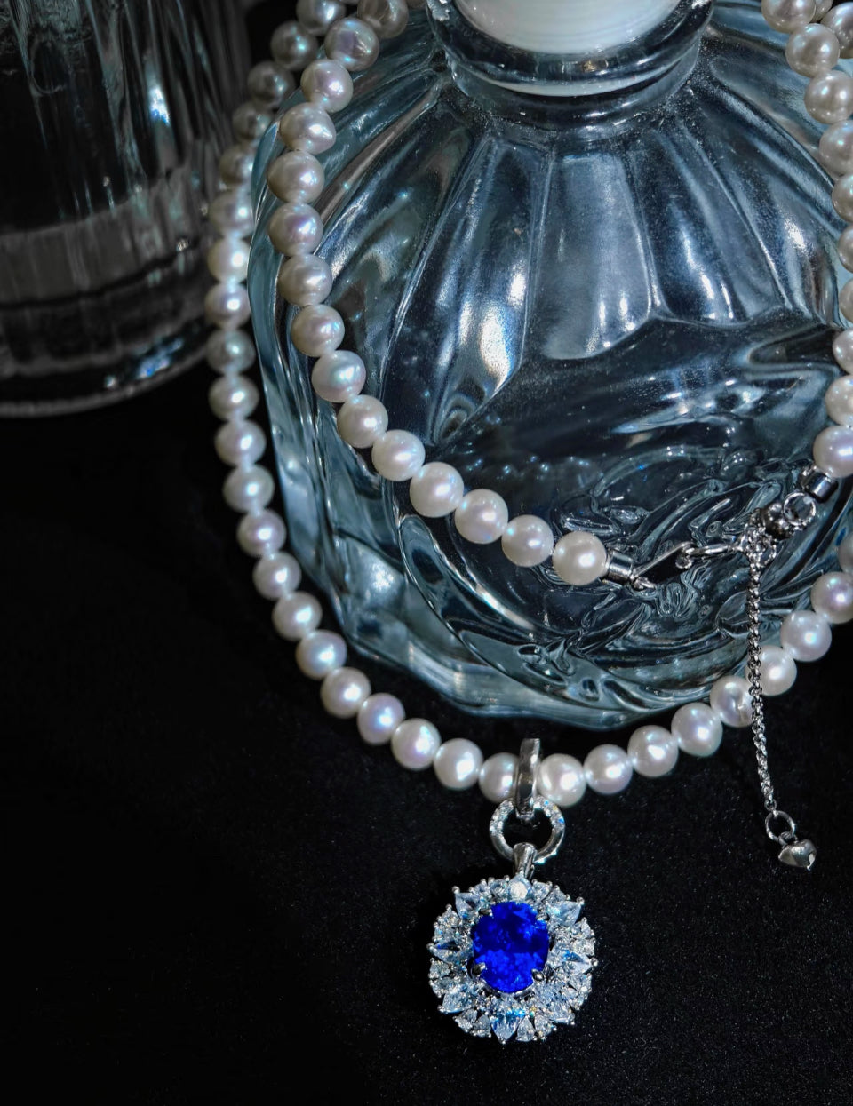 Cultivated Sapphire & Freshwater Pearl Cornflower Necklace