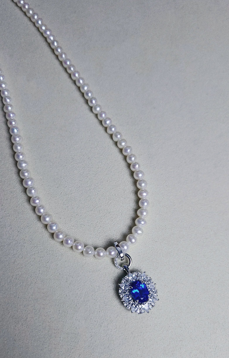 Cultivated Sapphire & Freshwater Pearl Cornflower Necklace
