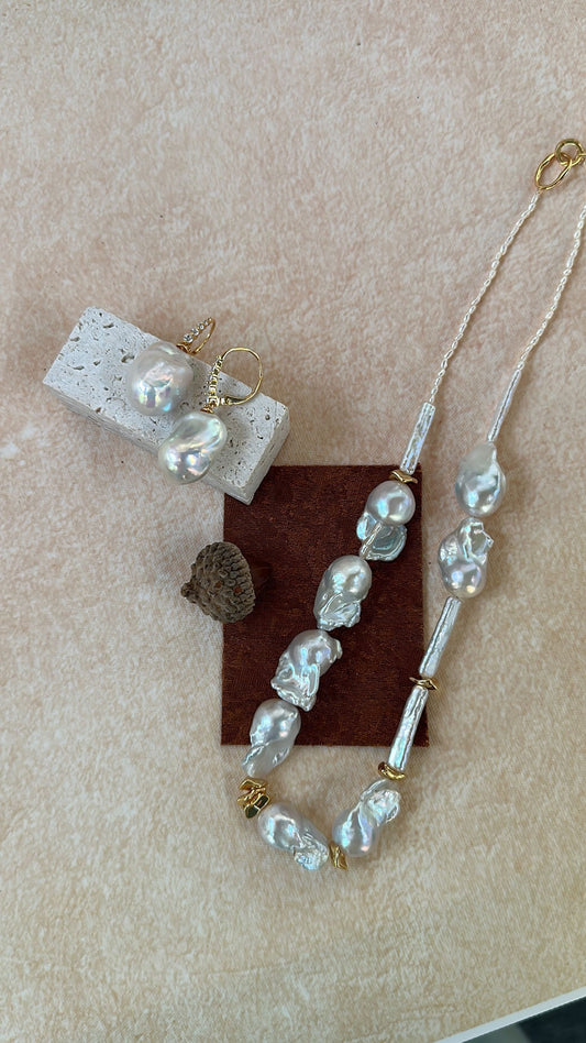Barnwind Baroque Pearl Necklace with Metallic Accents