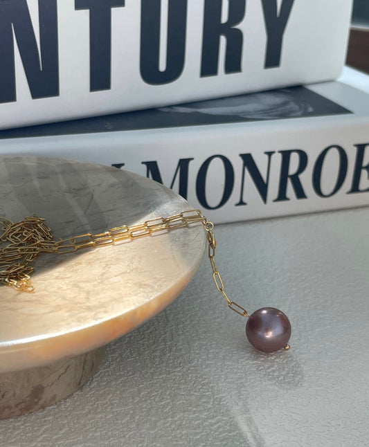 "Purple Berry" Rich Purple Pearl and Gold Y-Shaped Elegant Necklace